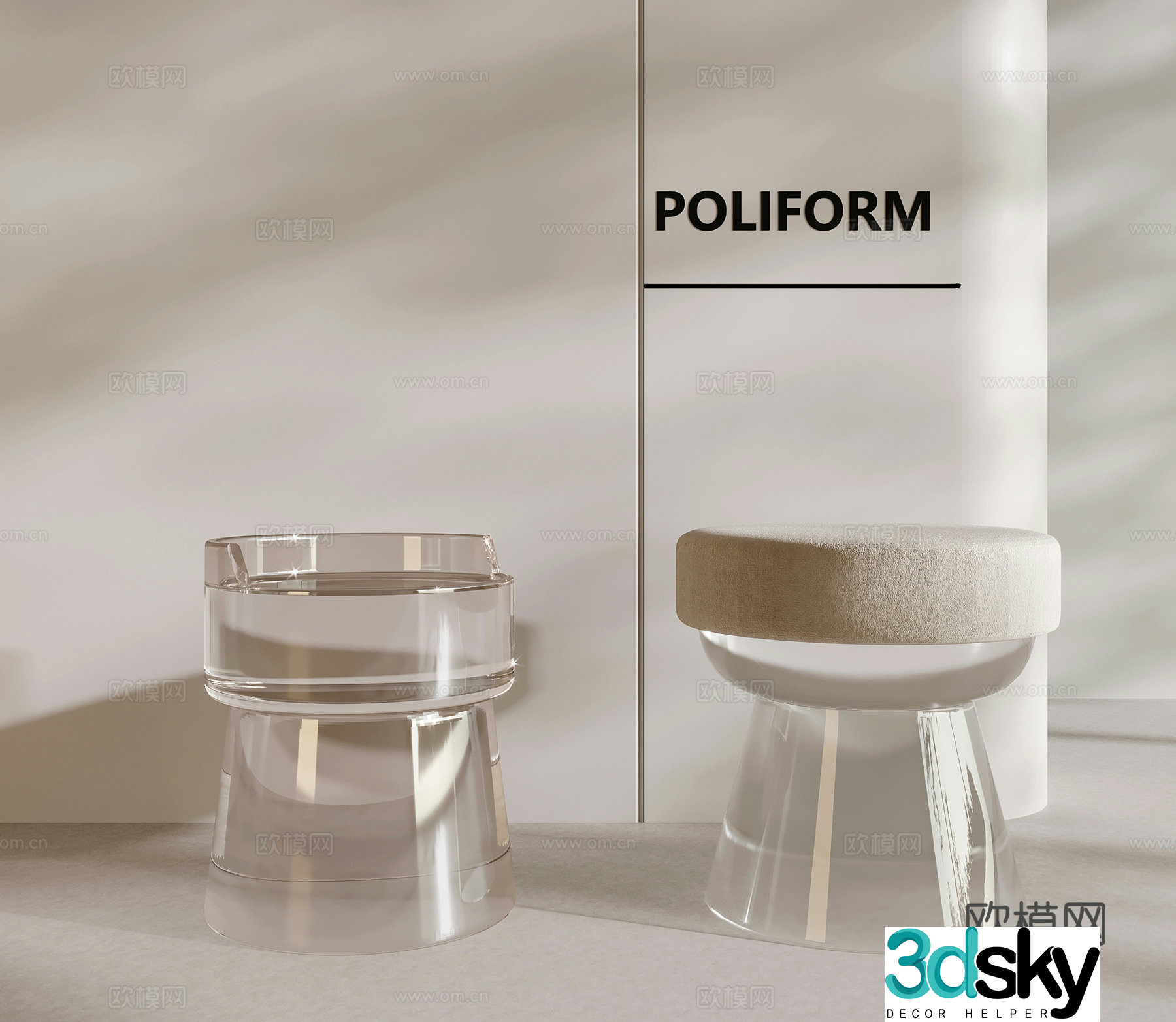 Stool Modern Simple Stool Acrylic Stool Round Stool 3D Model