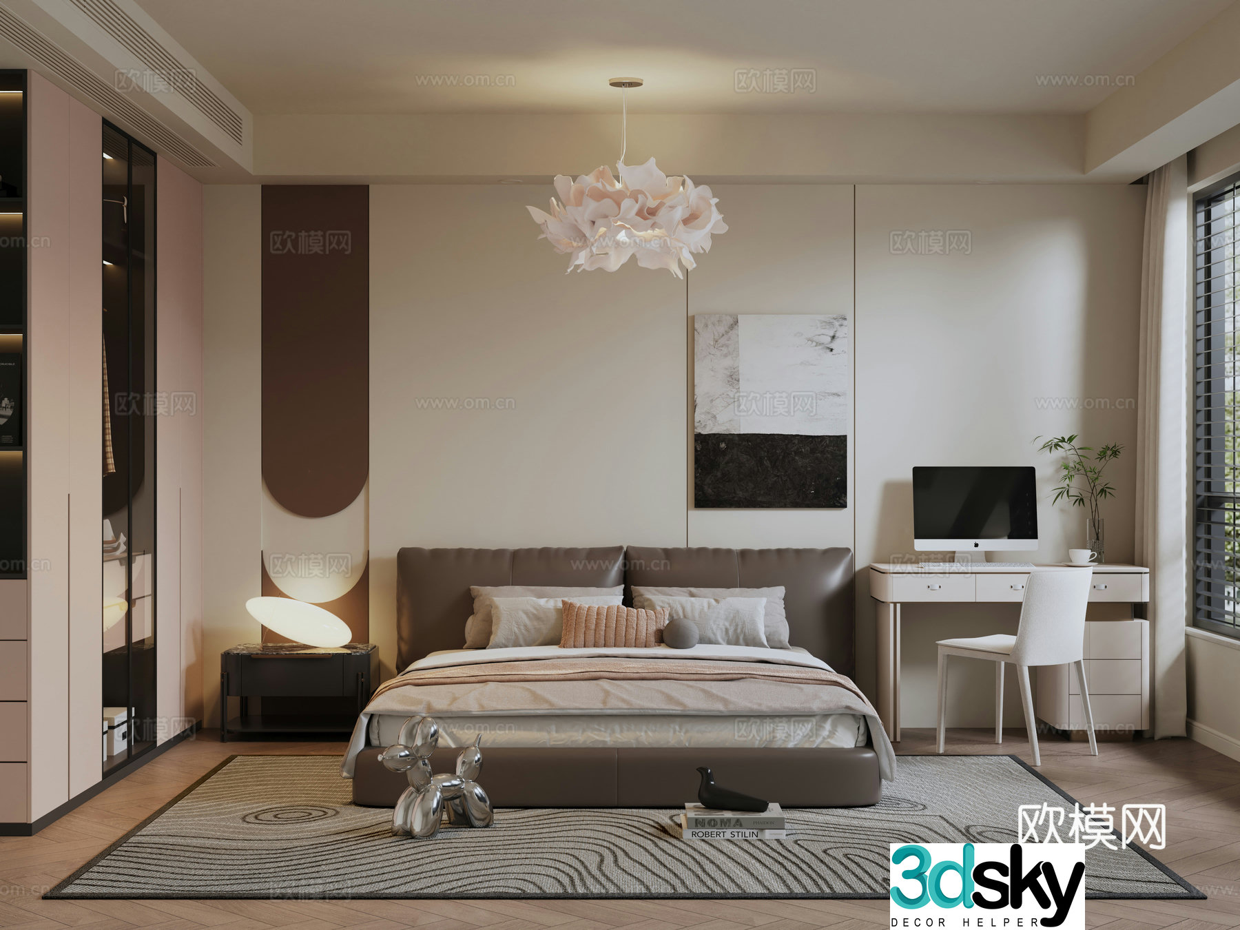 Modern cream style home bedroom 3d model