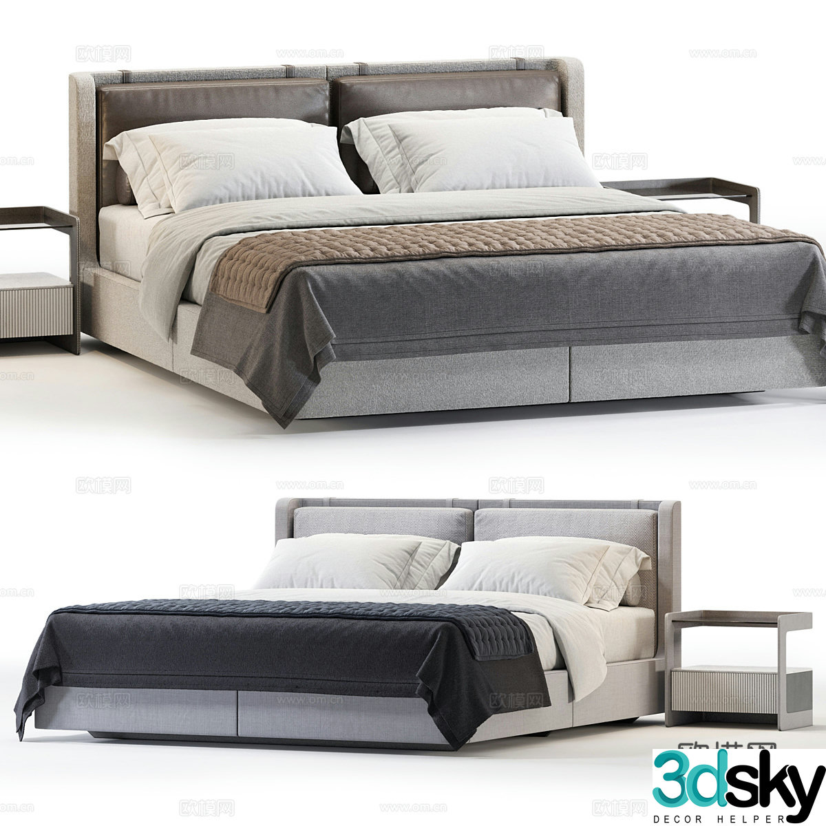 Modern Italian fabric double bed 3D model