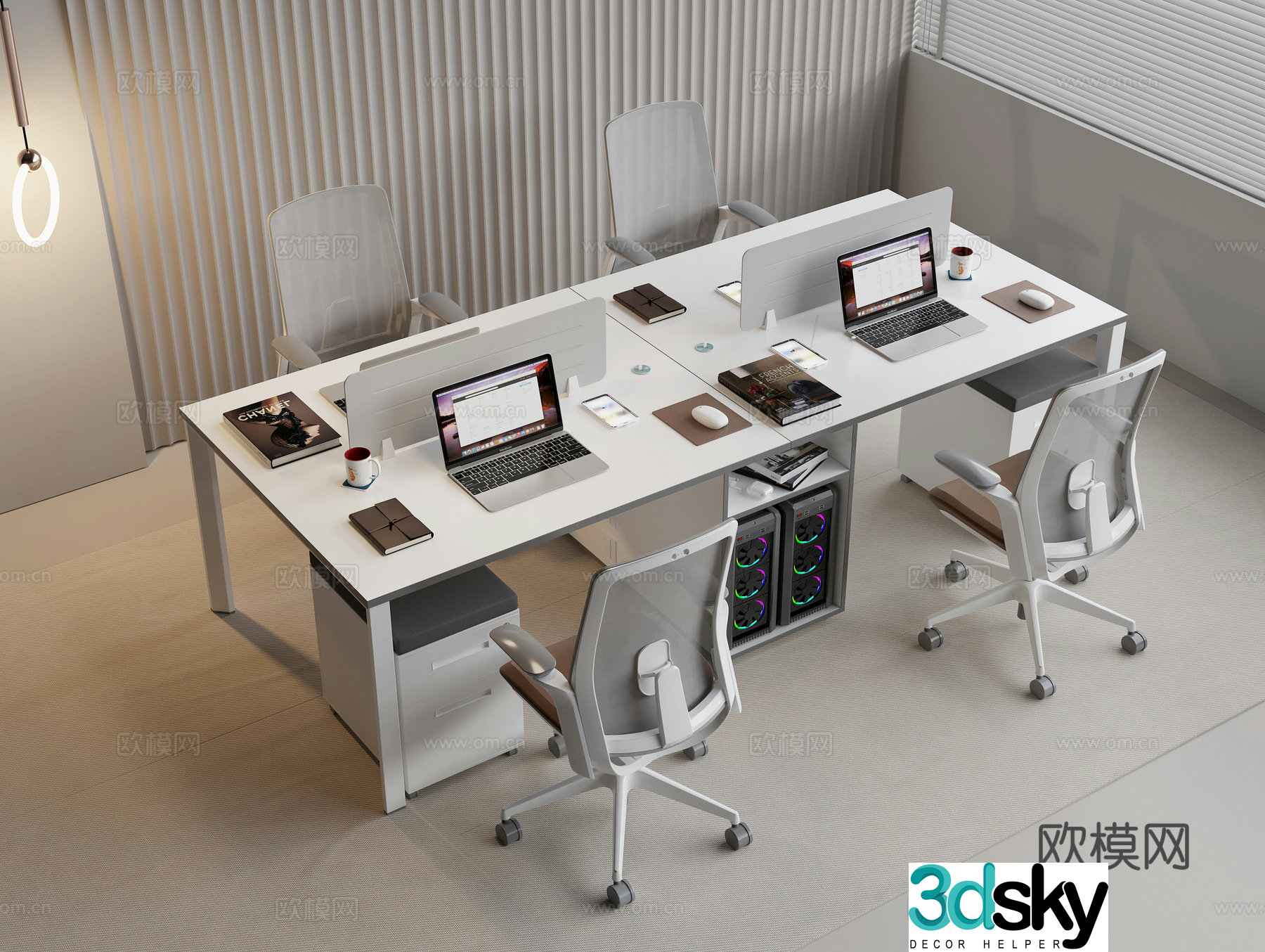 Modern office desk rotating office chair laptop desktop host office supplies 3d model