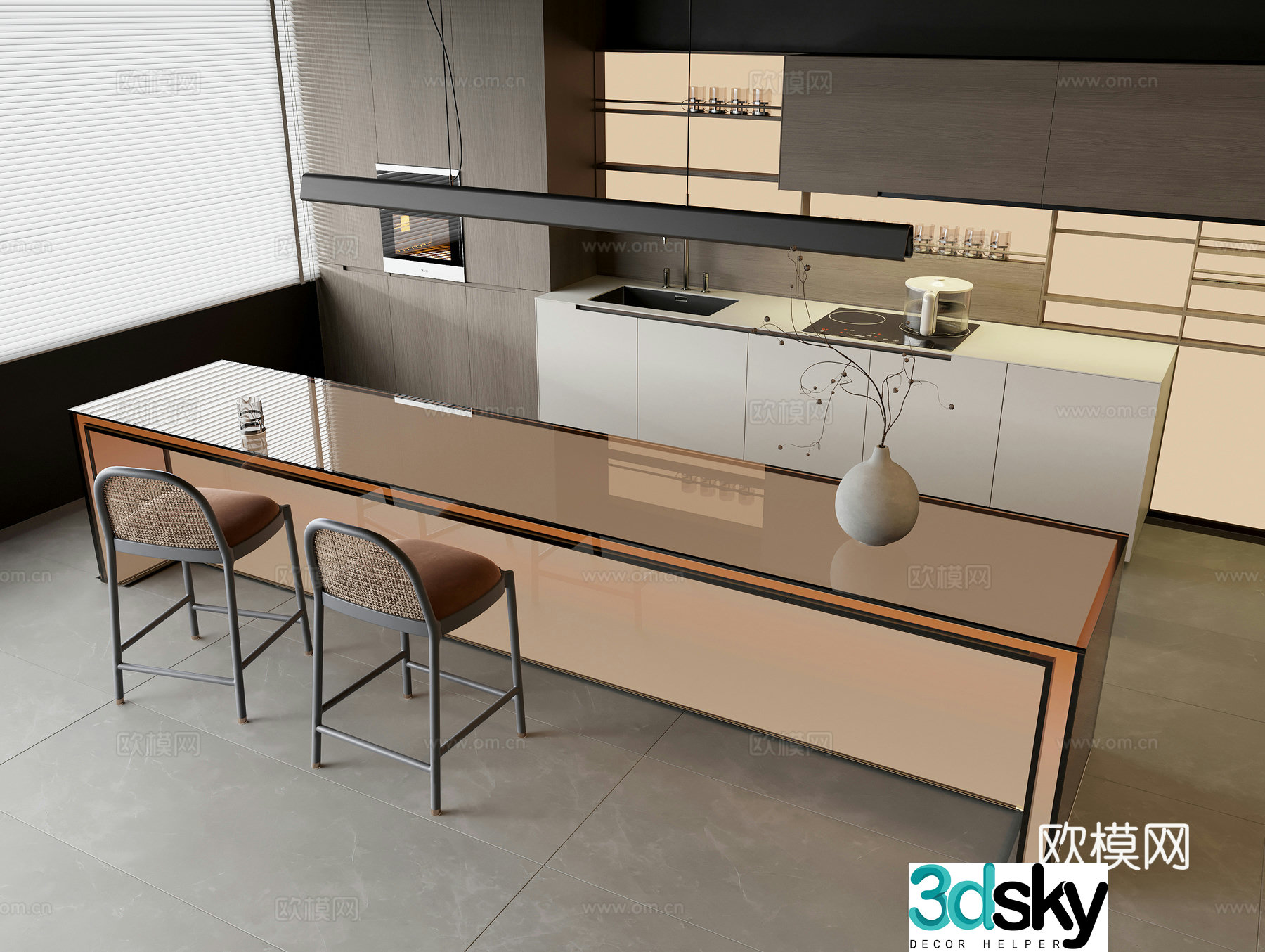 Modern acrylic bar Nakajima bar leisure bar chair solid wood sideboard induction cooker oven 3D model