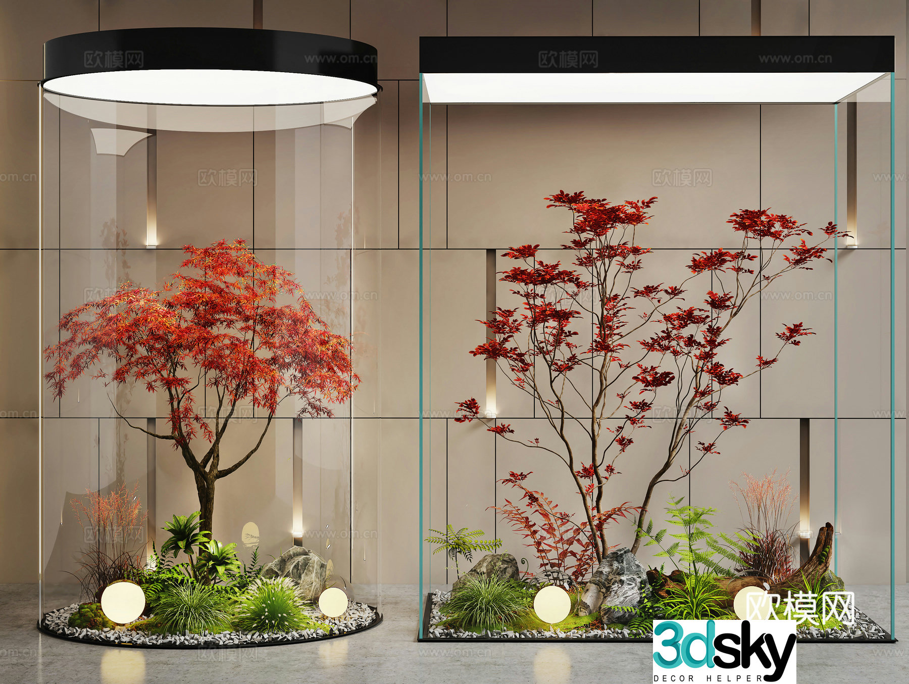 Modern interior landscape Landscape Landscape Landscape Tree Red Maple Landscape Tree Plant Heap Glass Cabinet 3D Model