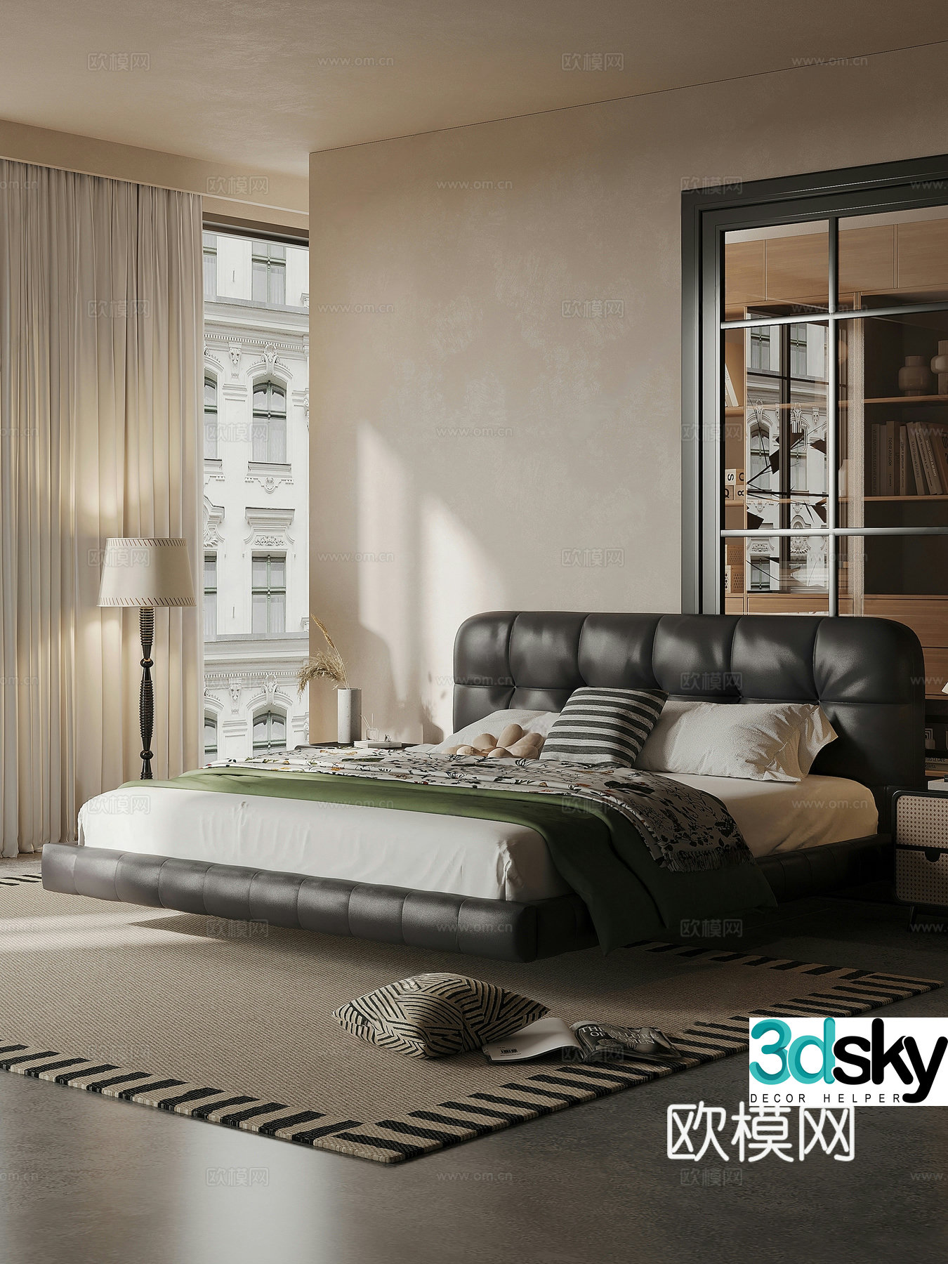 Medium and modern double bed leather bed suspended bed master bedroom bed 3D model