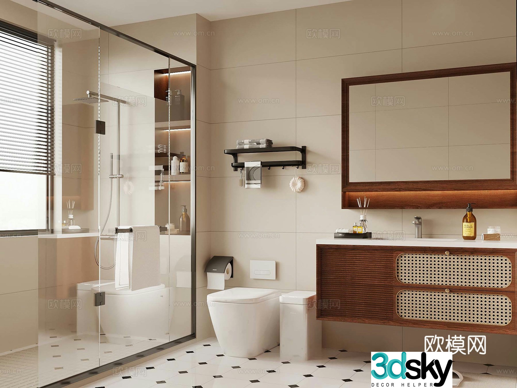 Middle style bathroom dry and wet bathroom bathroom cabinet 3D model