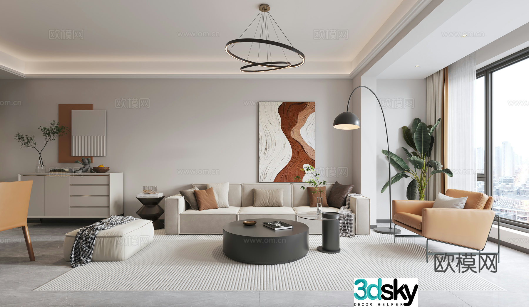 Modern living and dining room 3d model