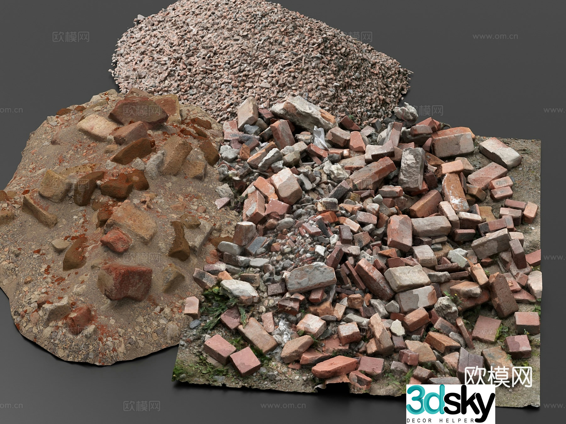 Gravel pile bricks construction materials brick pile stone pile construction waste 3d model
