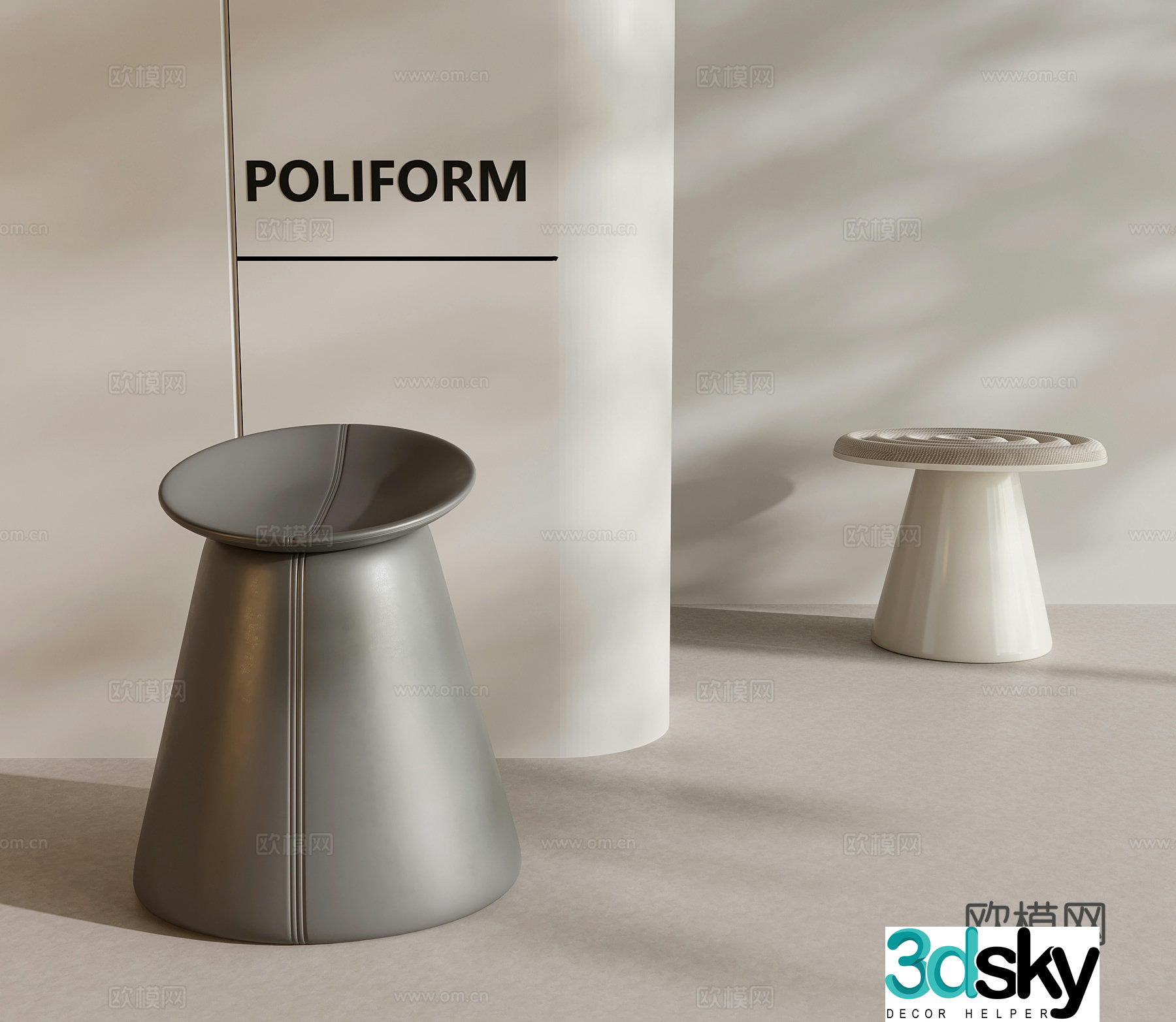Stool Modern Cream Wind Stool Round Stool 3D Model