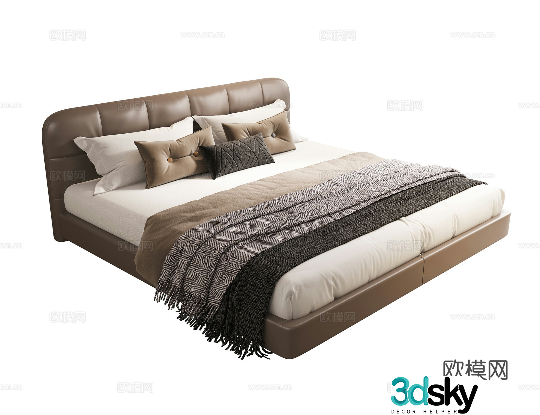 Modern double bed leather double bed elderly bed 3d model