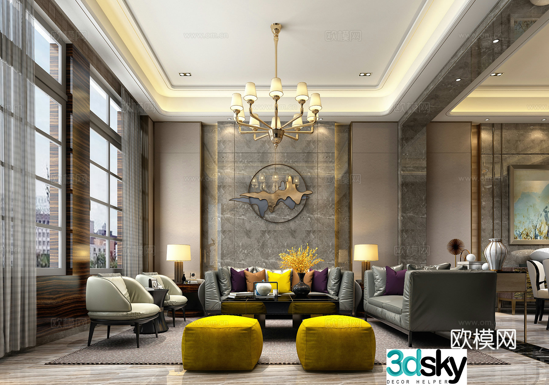 Postmodern living and dining room 3D model