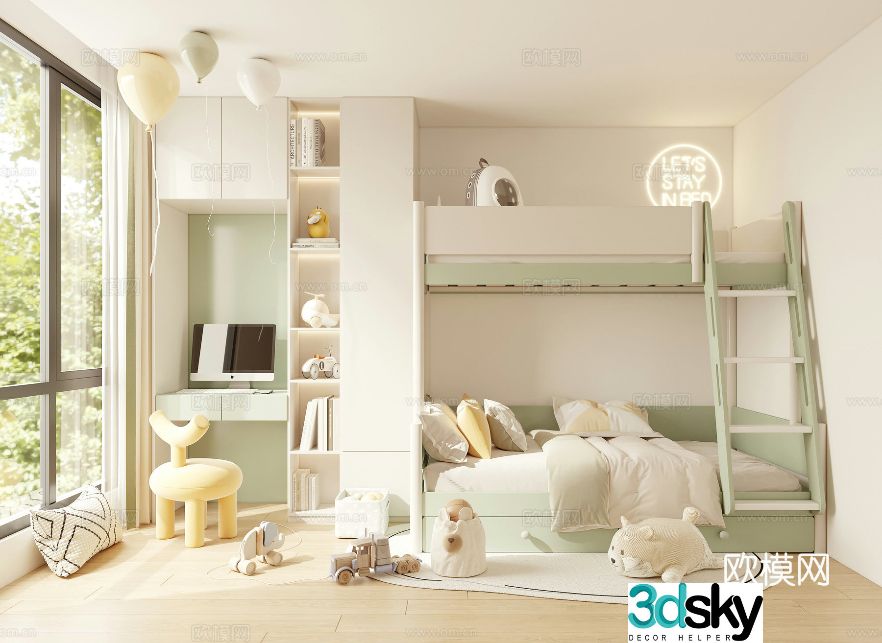 Modern children’s room children’s room bunk multi-functional room 3D model