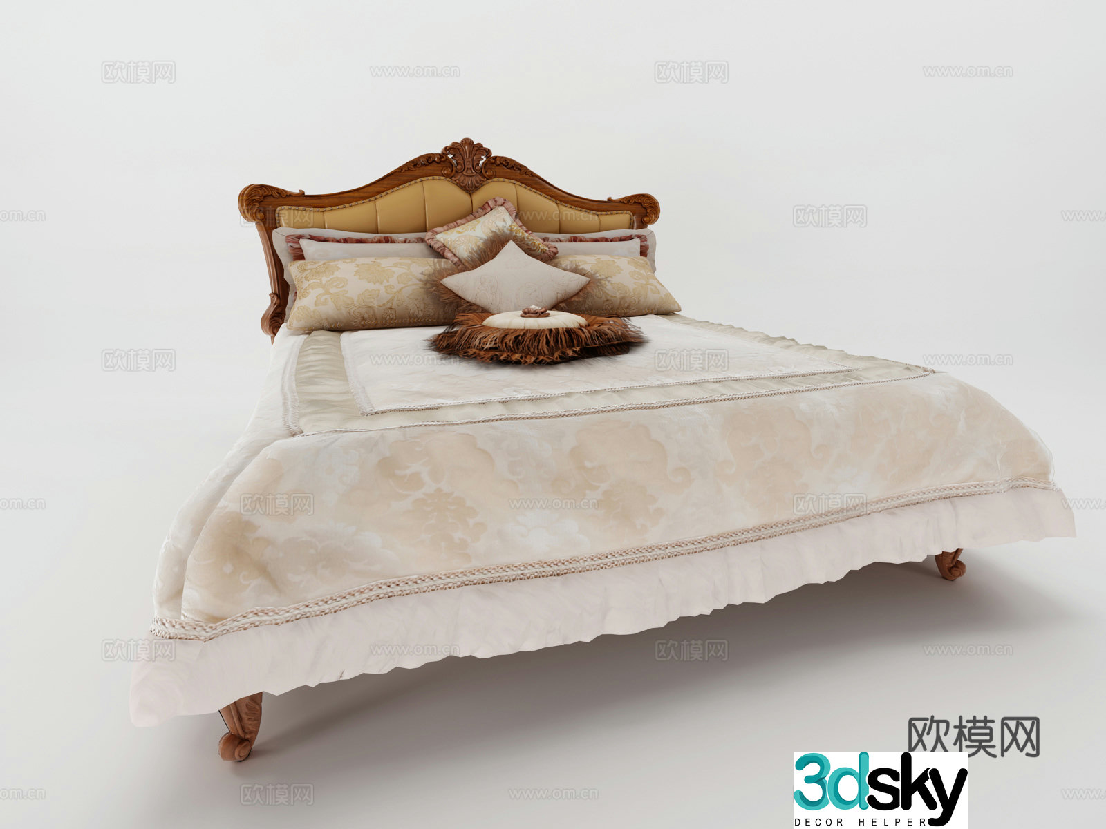European classical European double bed cabinet side cabinet American 3D model