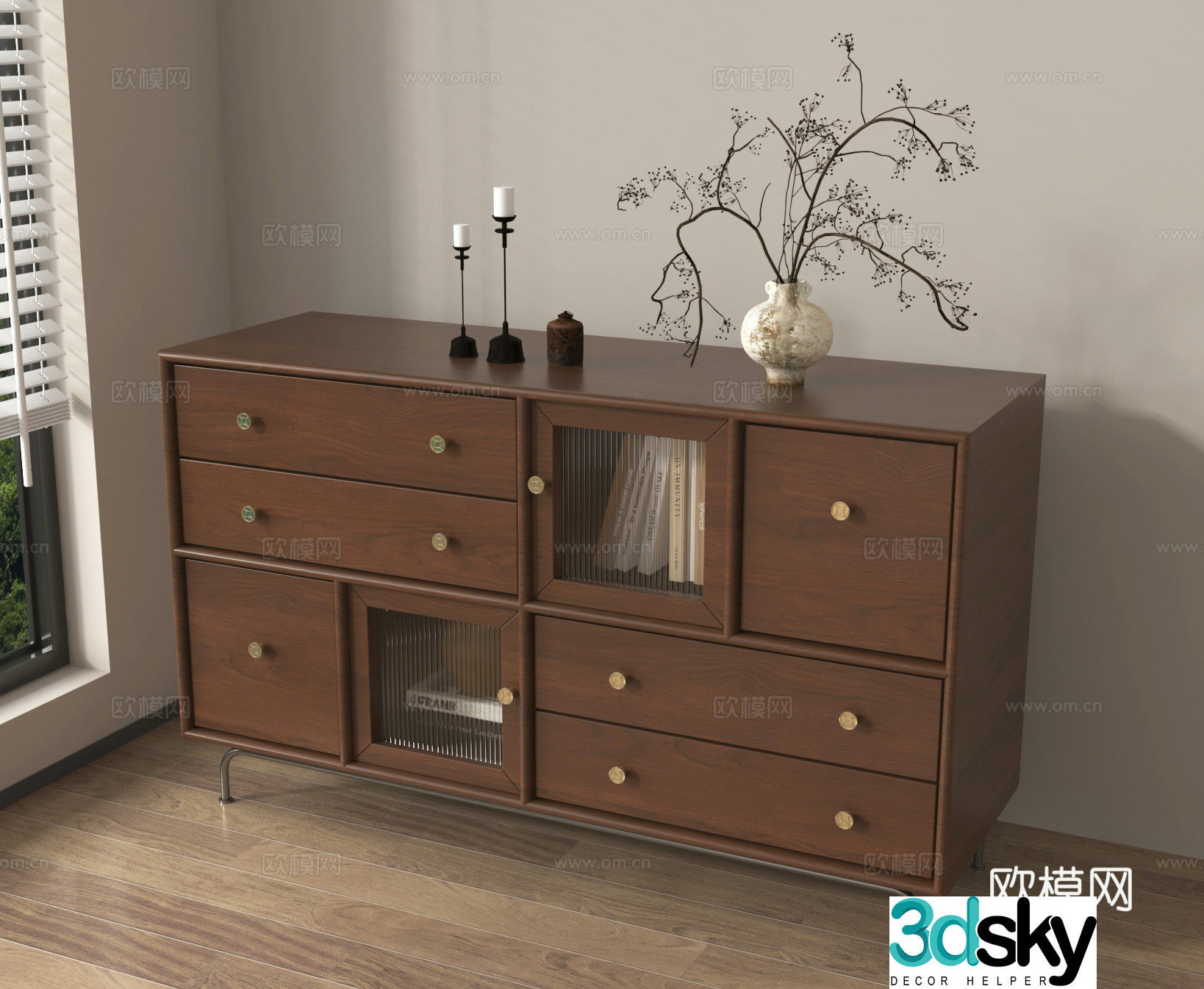 Entrance cabinet storage cabinet side cabinet drawer cabinet vase flower art ornament ornament 3D model