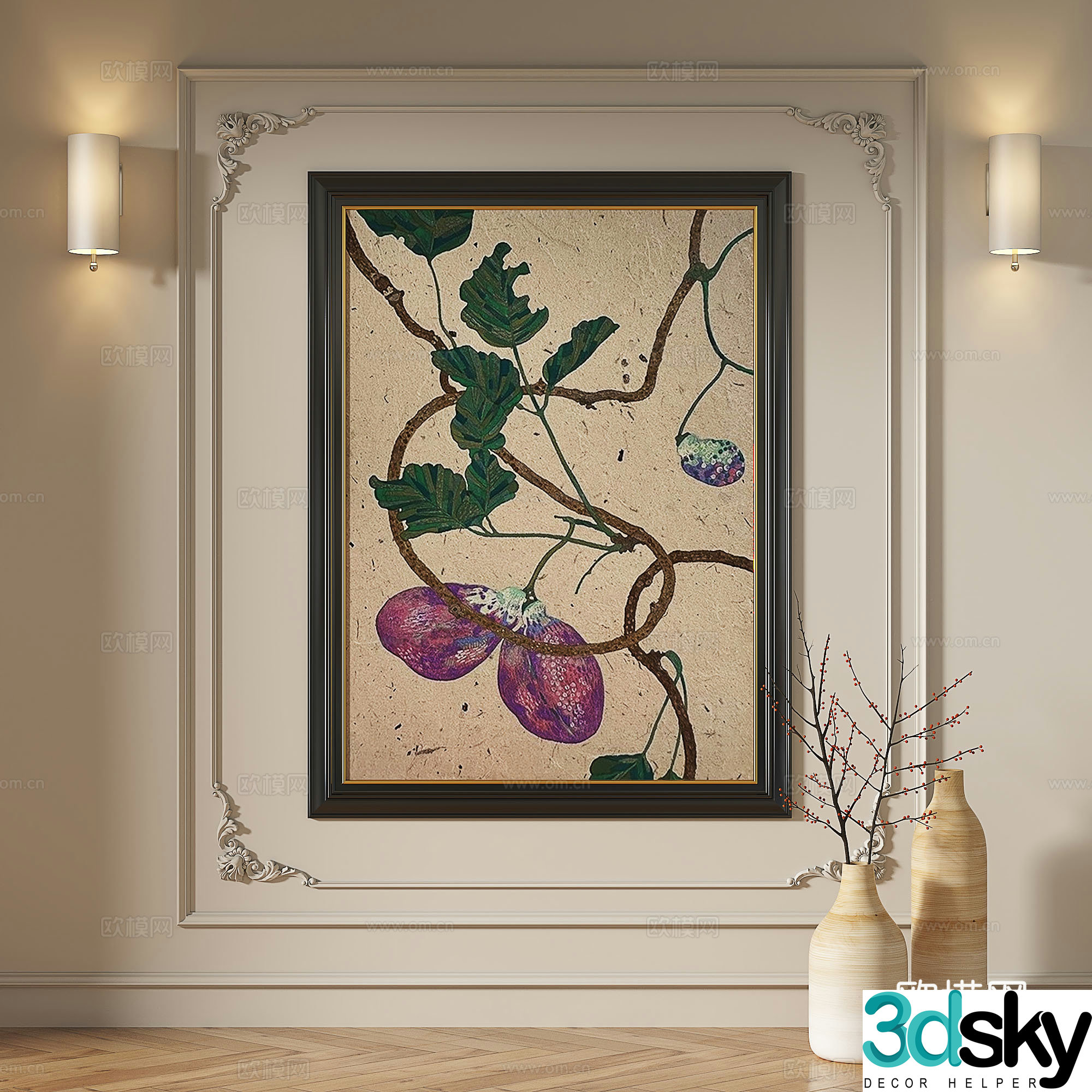 French retro medieval modern light luxury oil painting decorative painting 3d model
