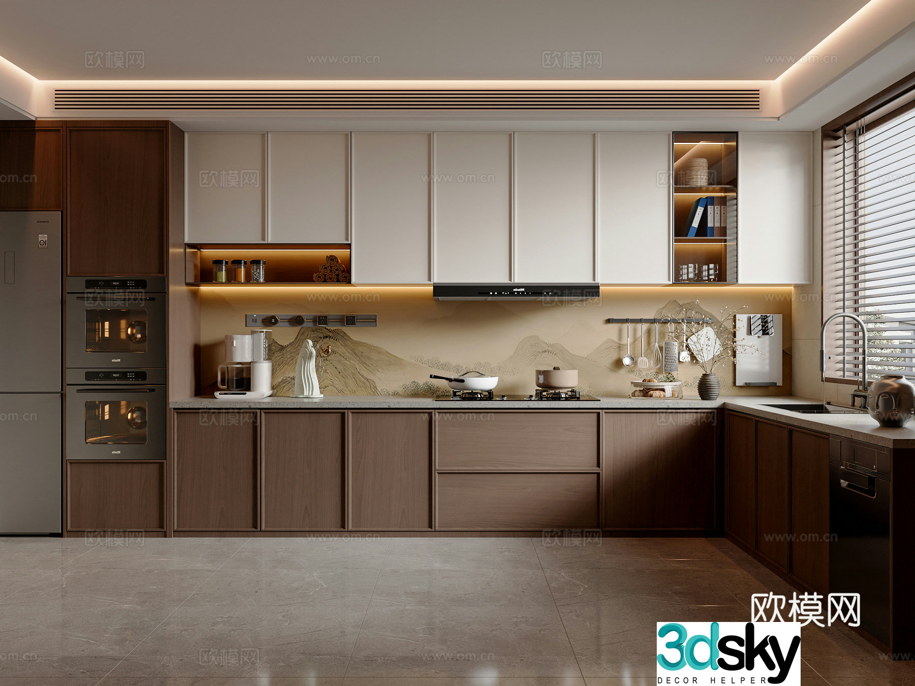 New Chinese Song style kitchen cabinet kitchen appliance kitchen appliance stove refrigerator 3d model
