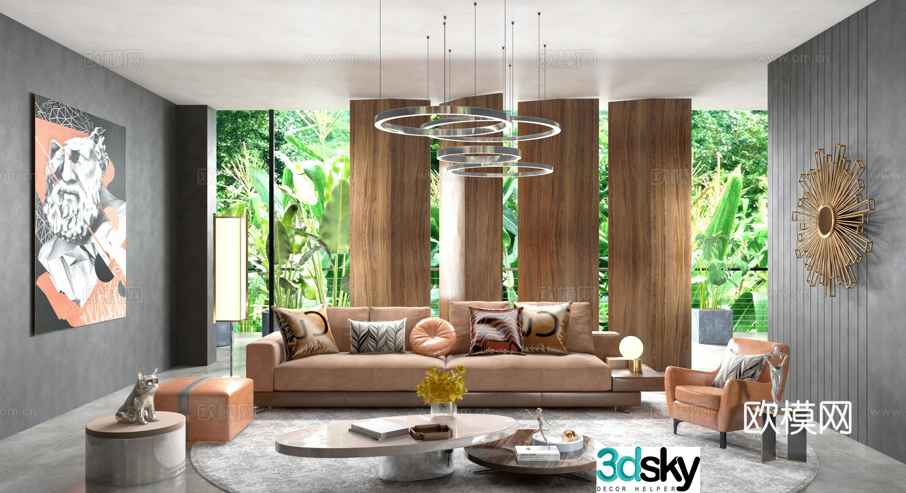 Postmodern light luxury living room sofa leisure chair coffee table stool chandeliers accessories ornaments 3D model