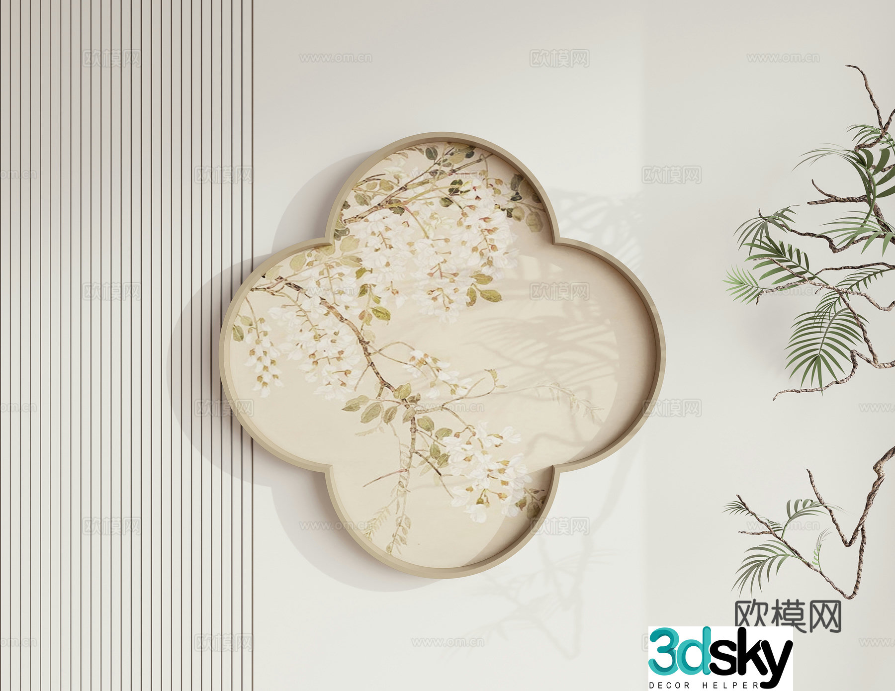 New Chinese style painting wall decoration 3D model