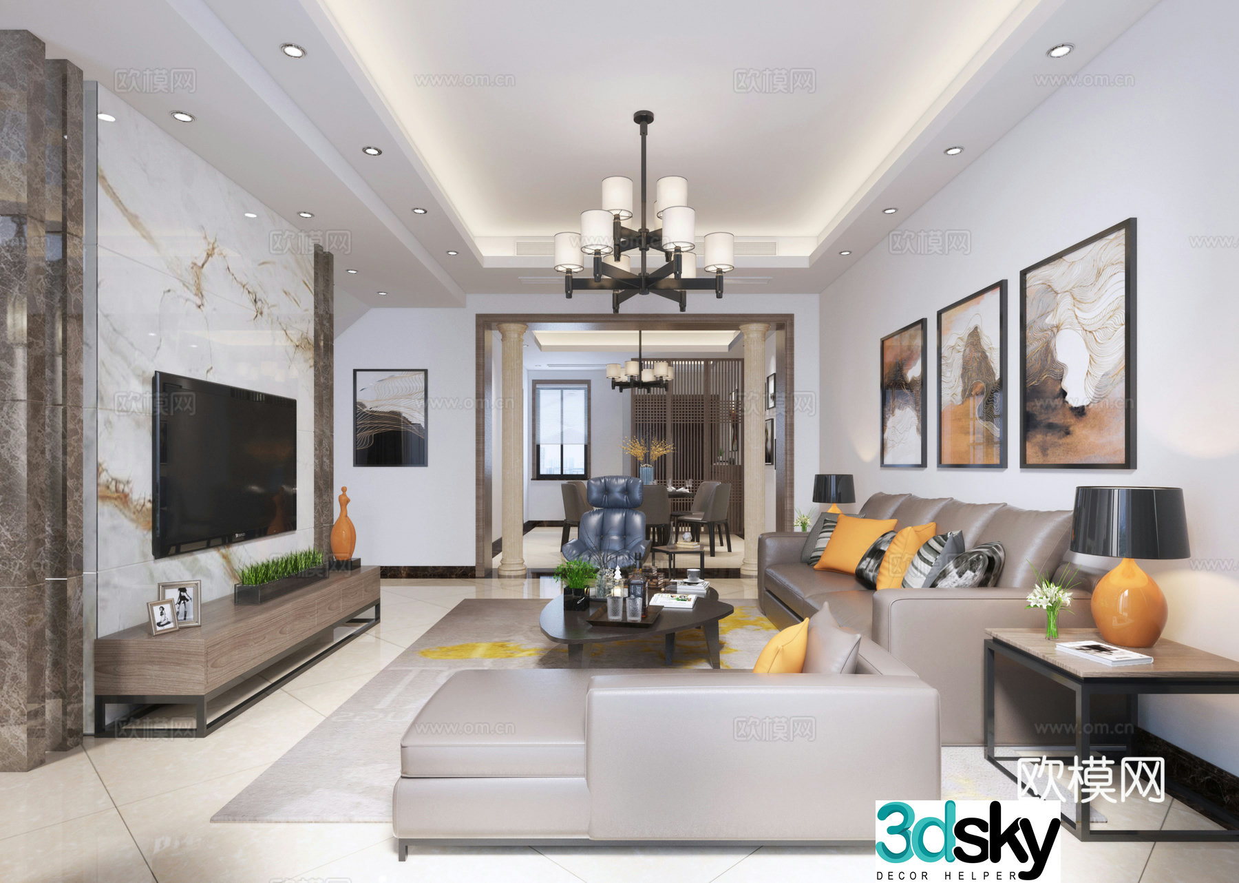 Modern living and dining room sofa coffee table TV cabinet 3d model