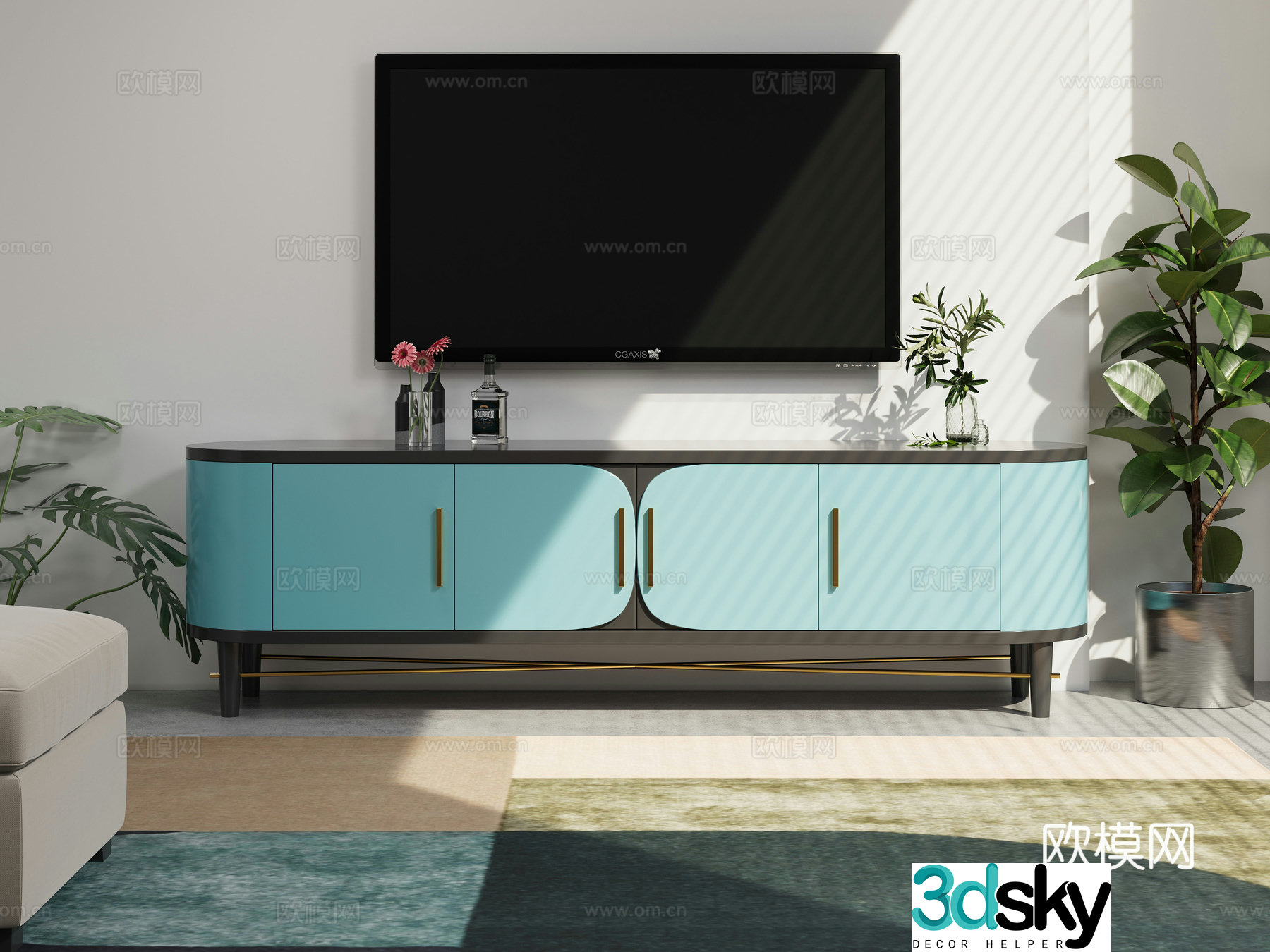 Italian light luxury painted TV cabinet household storage cabinet decoration cabinet 3D model