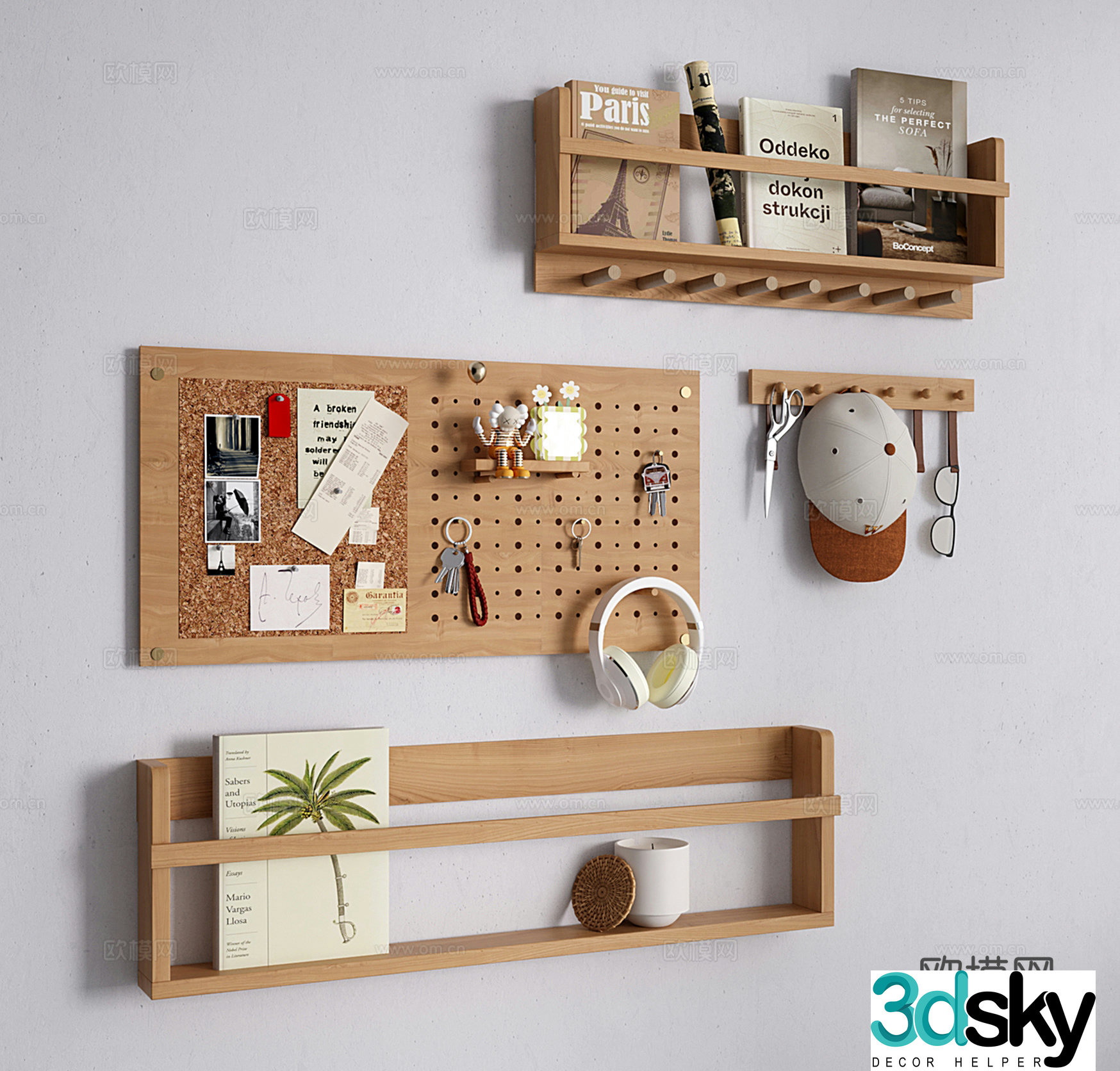 Modern wall hanging shelf wall bookcase hole board 3d model