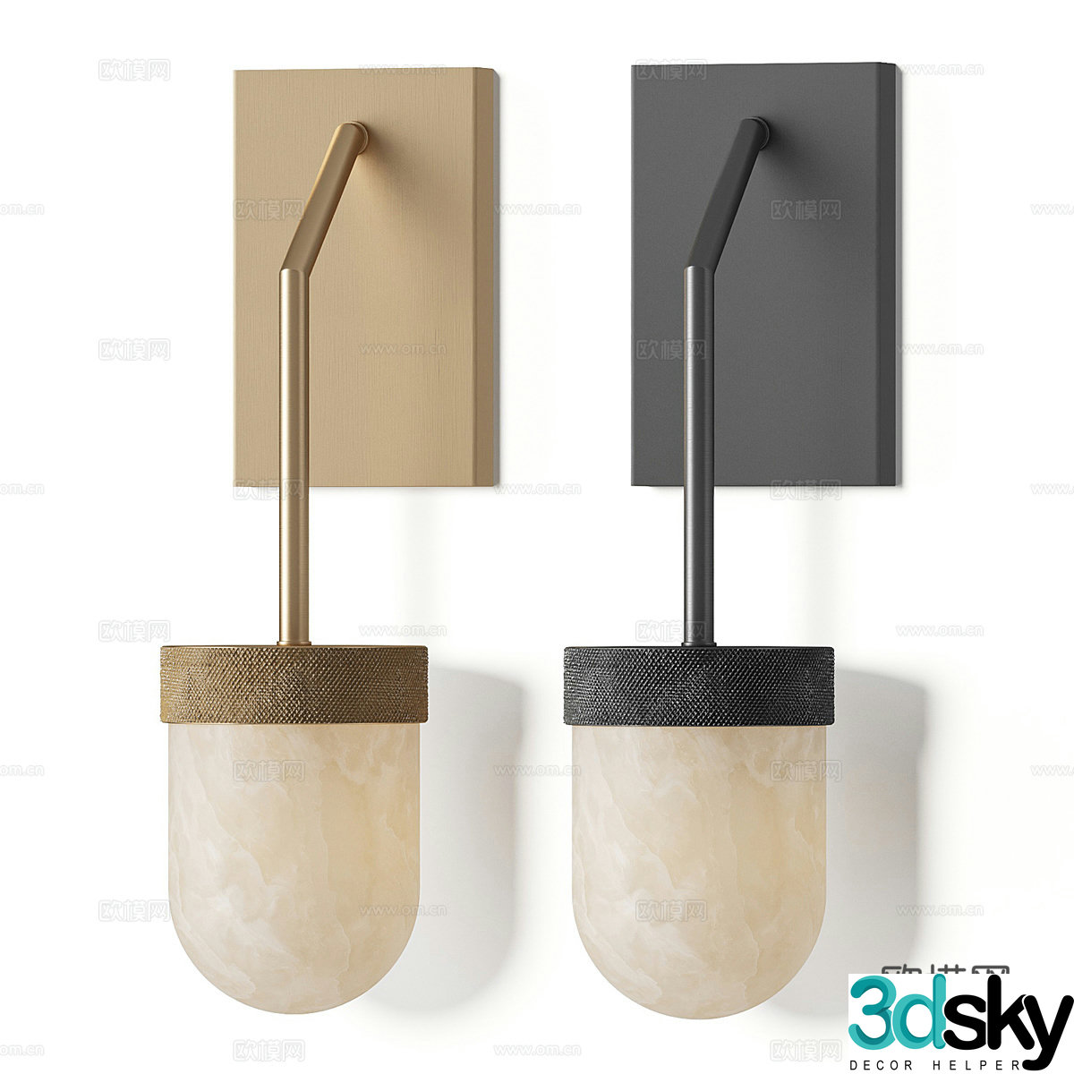New Chinese style light luxury translucent stone metal wall lamp 3D model