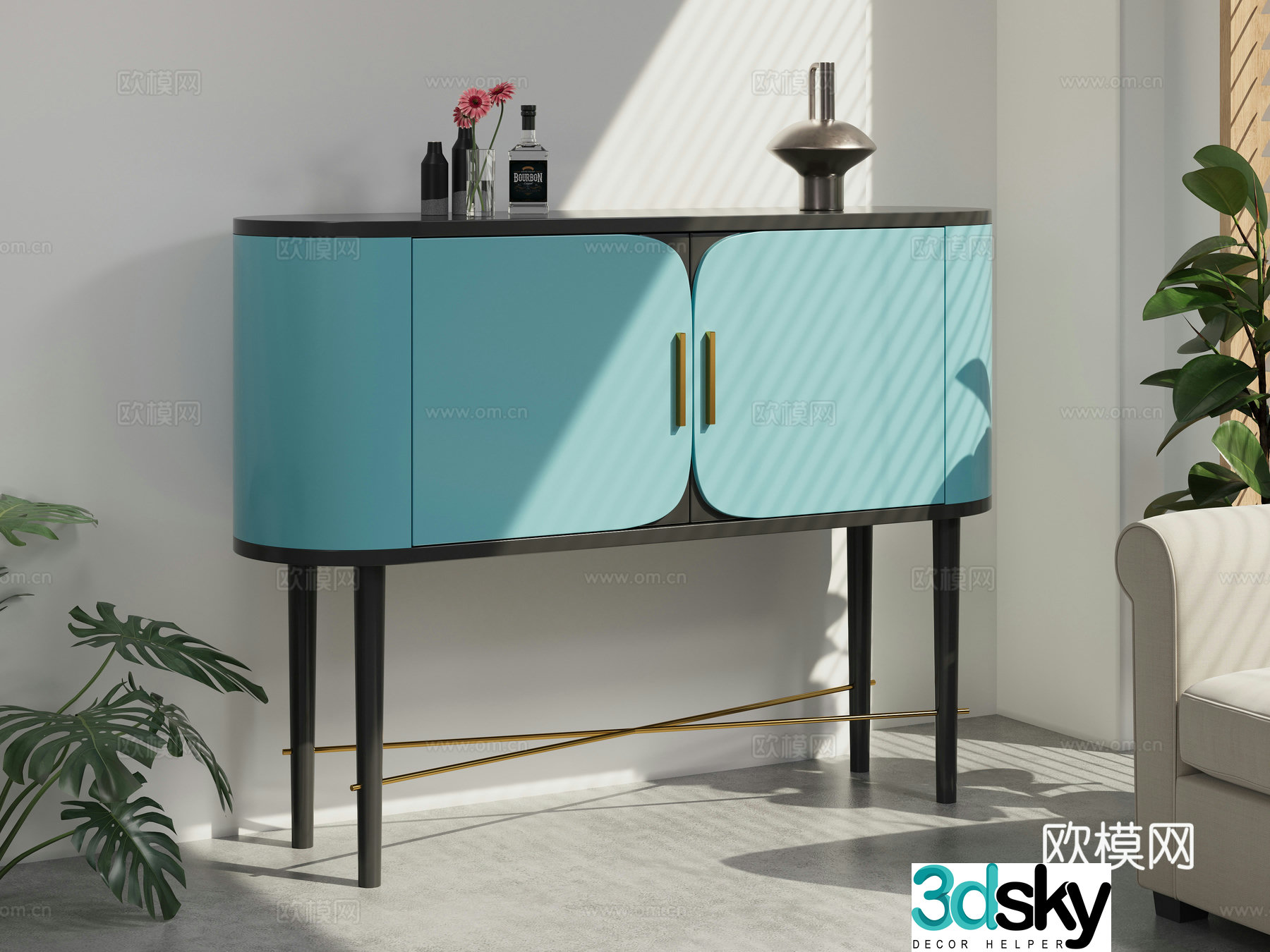 Italian light luxury painted sideboard tea cabinet household entrance cabinet storage cabinet decoration cabinet 3d model 3d model