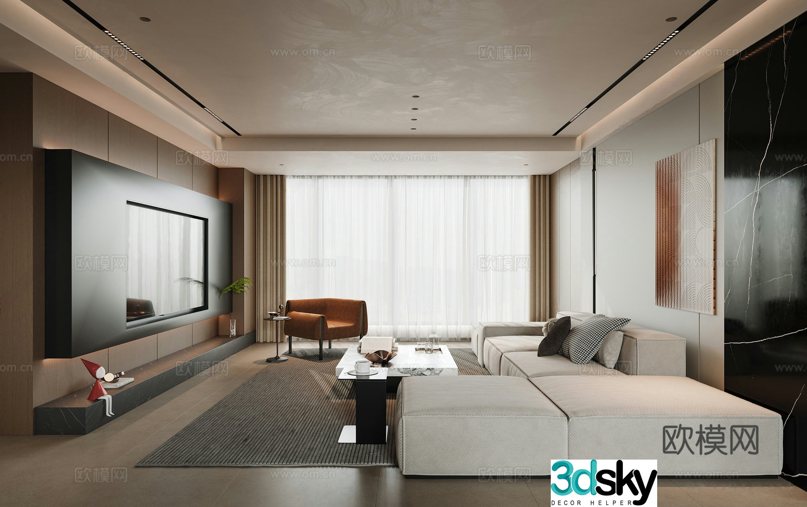 Modern living and dining room small living and dining room homeless lights sofa and coffee table combination simple electric 3D model