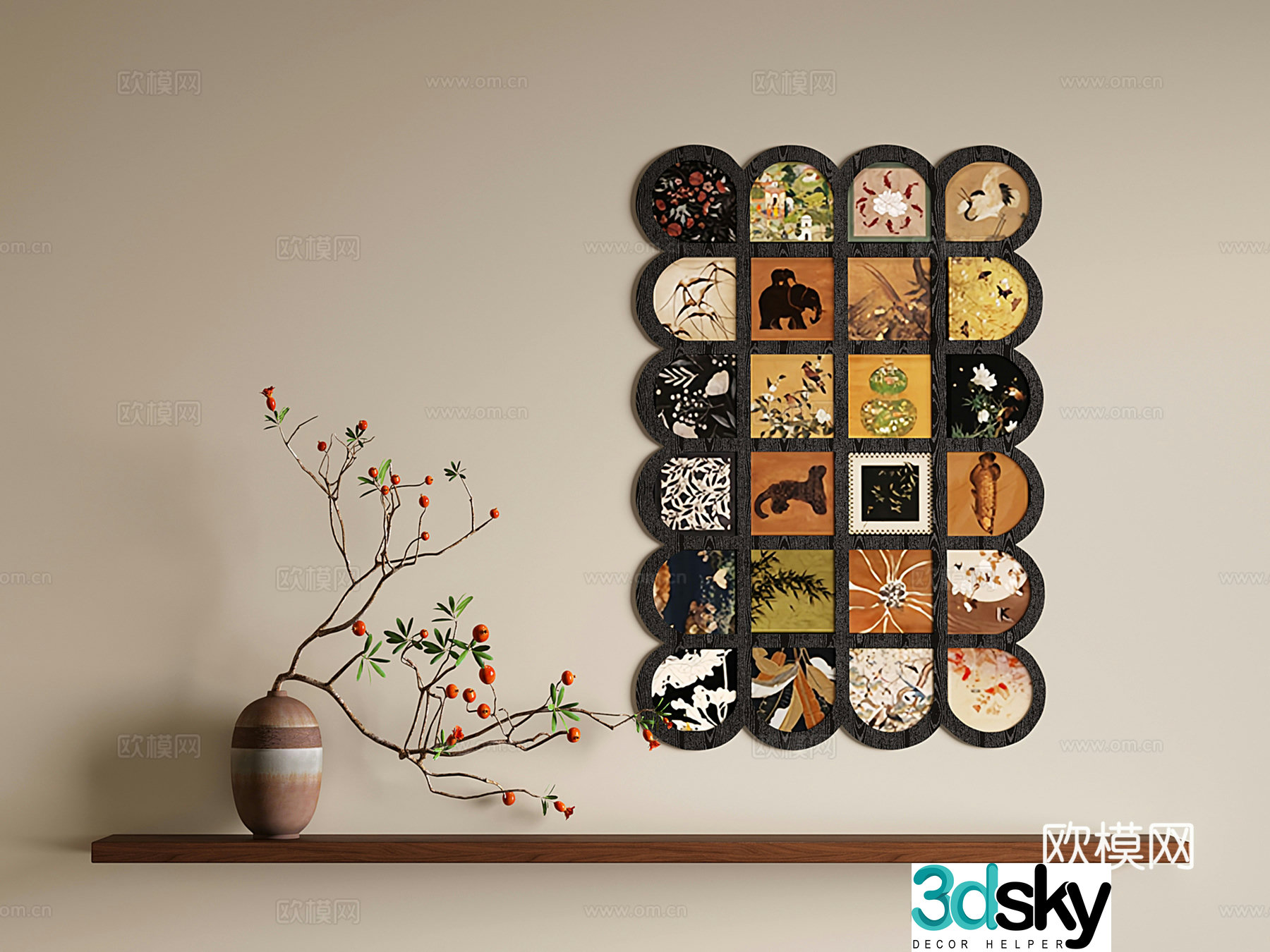 Middle-aged retro hanging paintings decorative paintings murals entrance paintings 3D model