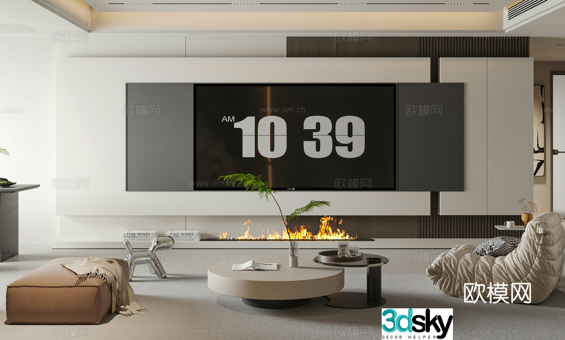 Modern light luxury living and dining room 3D model