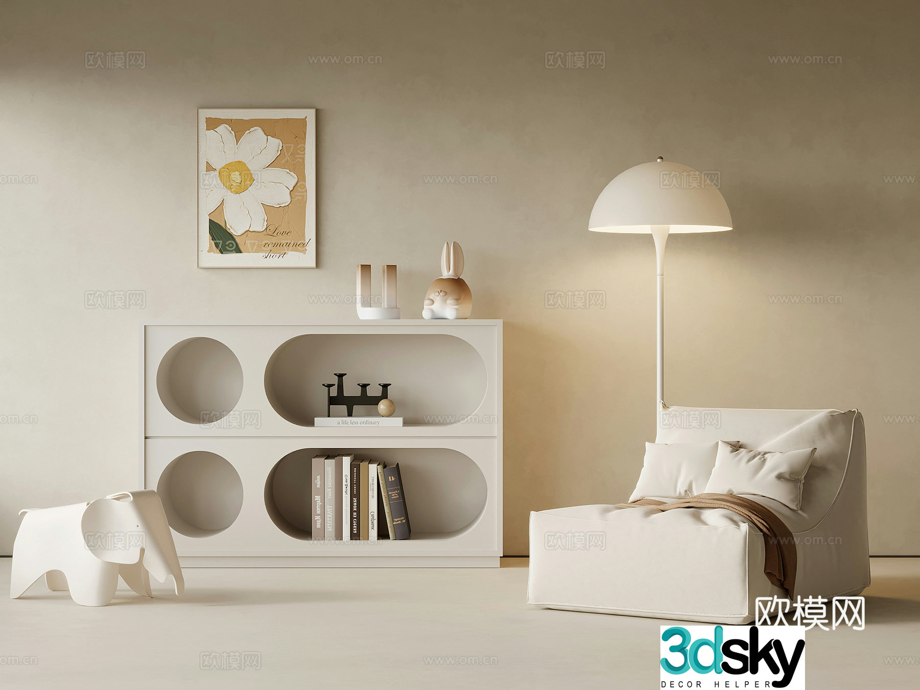 Entrance cabinet modern cream style entrance cabinet leisure chair floor lamp 3d model