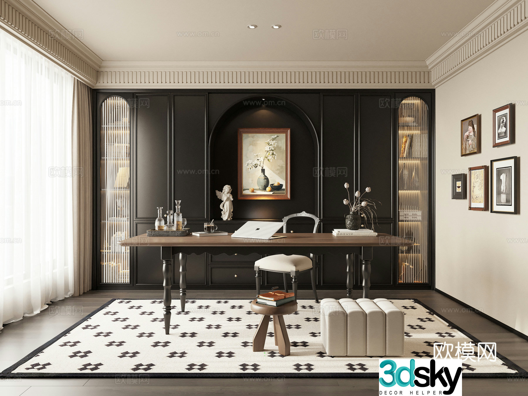 American medieval study room medieval study room bookcase 3D model