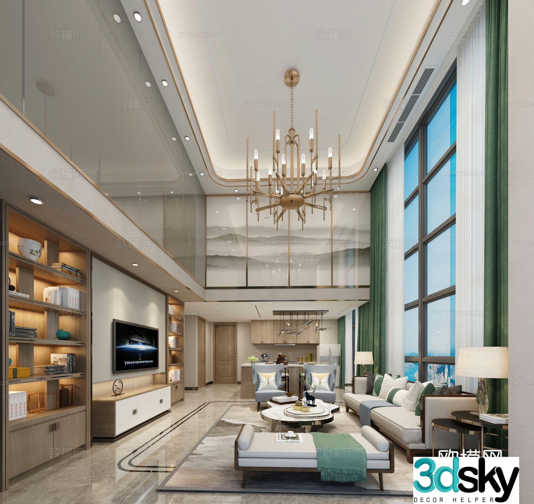 New Chinese style hollow living room 3D model