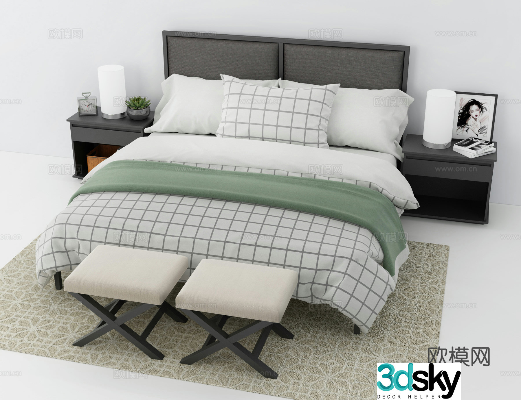 Modern double bed 3d model