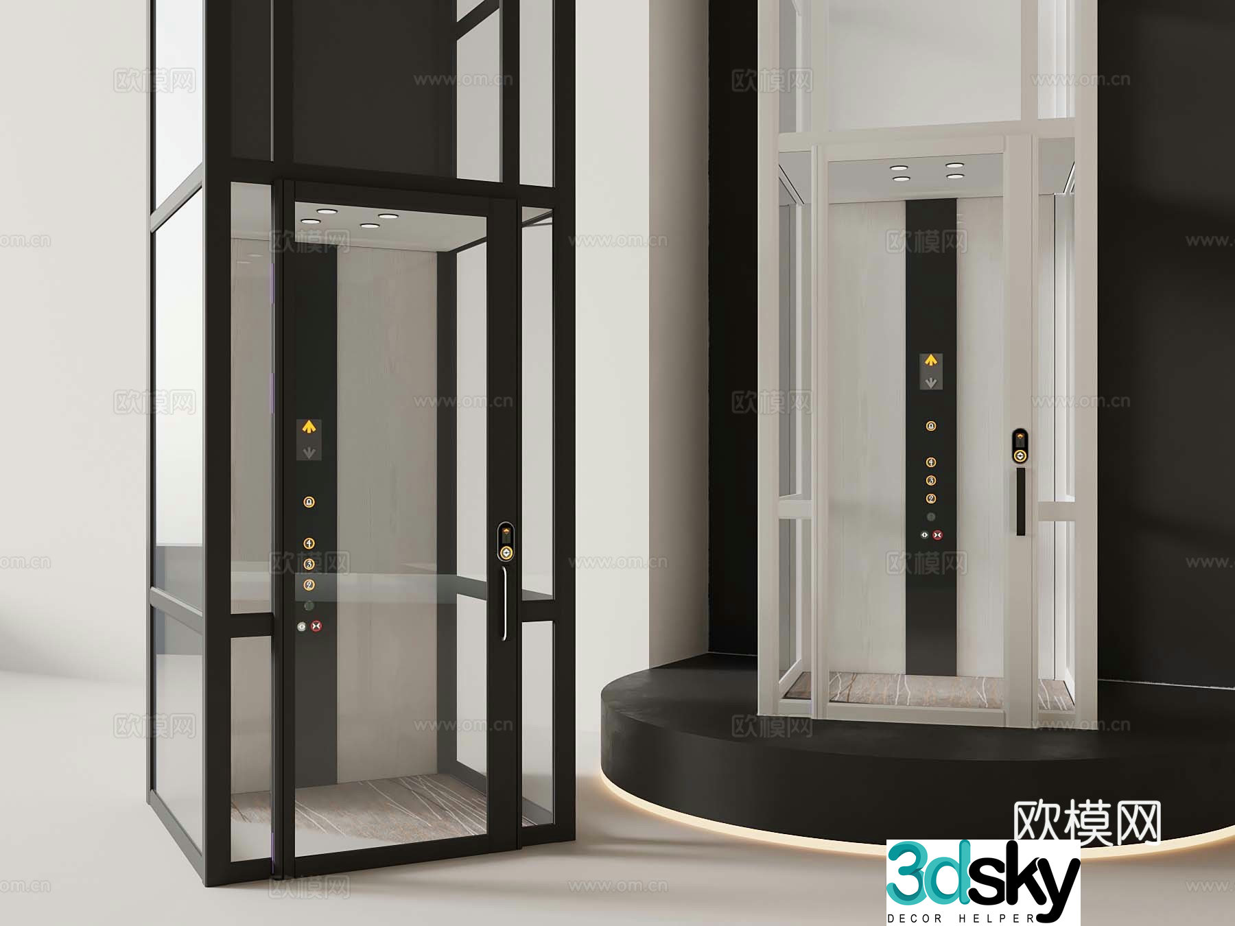 Modern elevator sightseeing elevator glass elevator 3d model