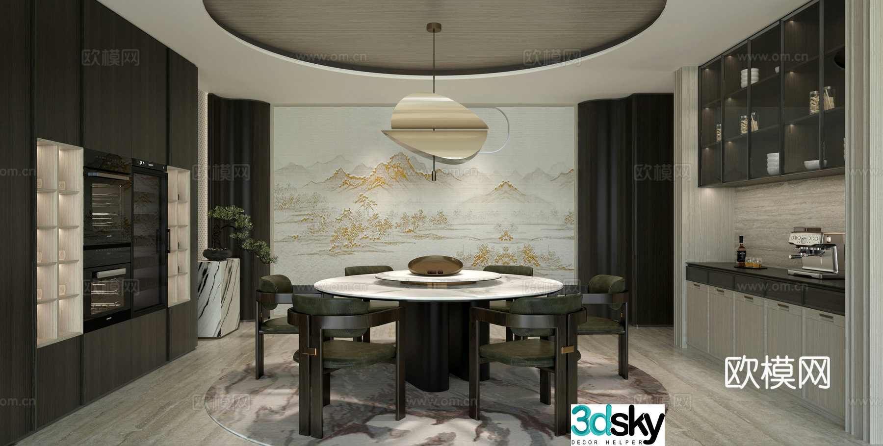 New Chinese restaurant Song’s restaurant dining table round table sideboard chandeliers wine cabinet coffee maker 3d model