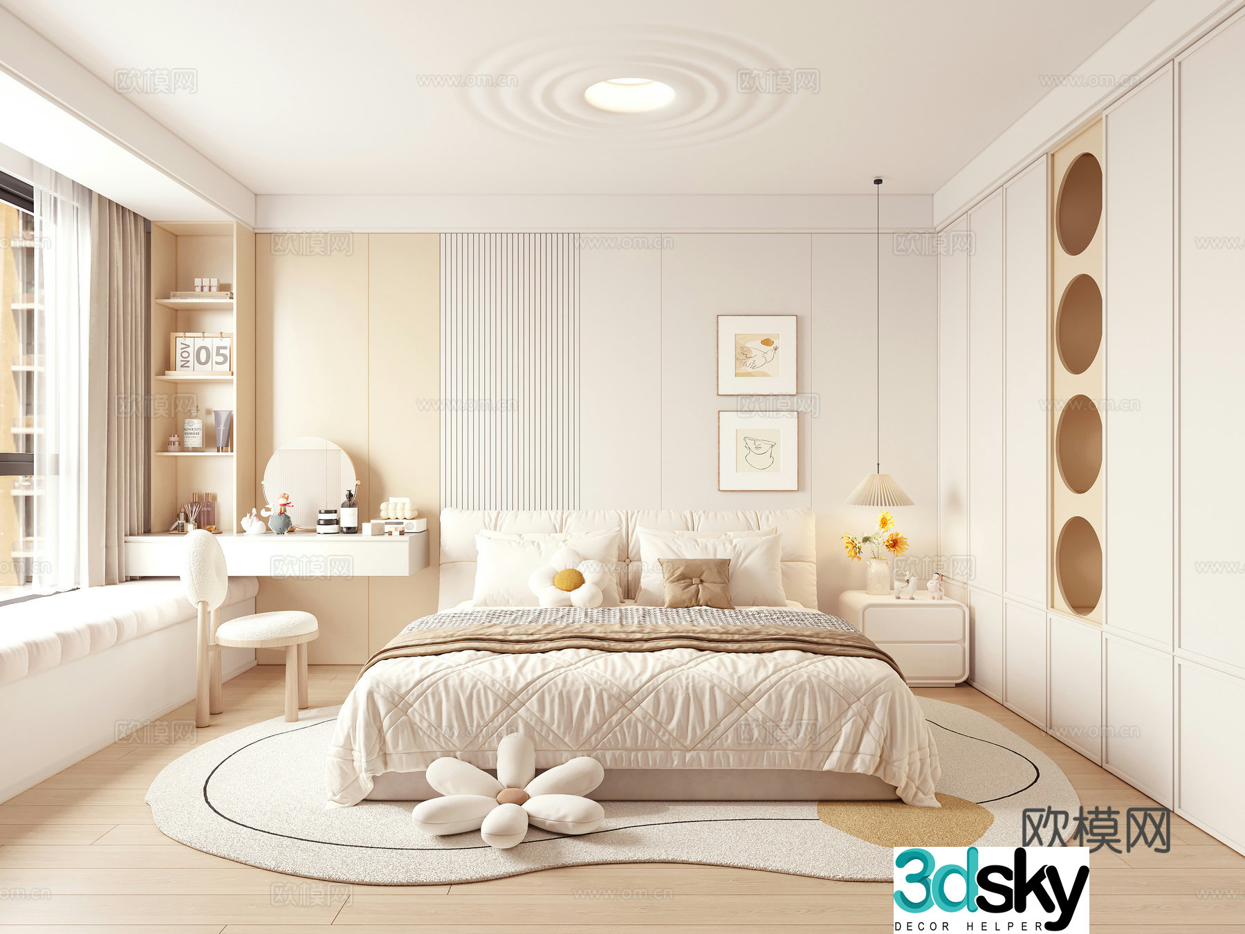 Modern creamy bedroom children’s room children’s room princess room 3d model