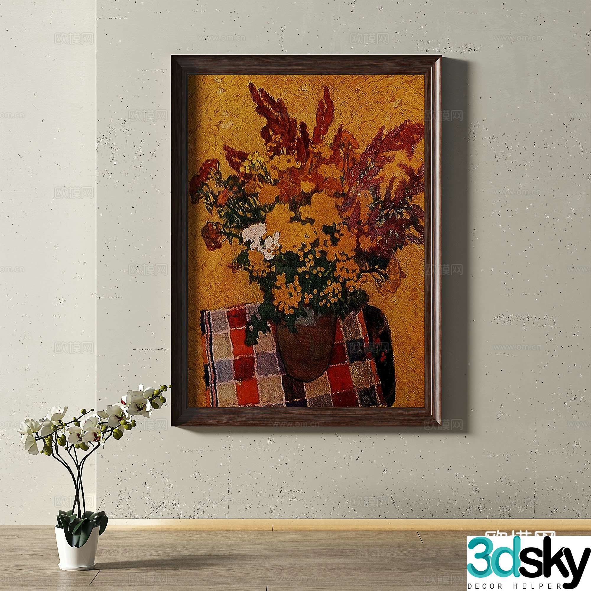 Retro medieval modern oil painting light luxury French simple European classical decorative painting 3d model