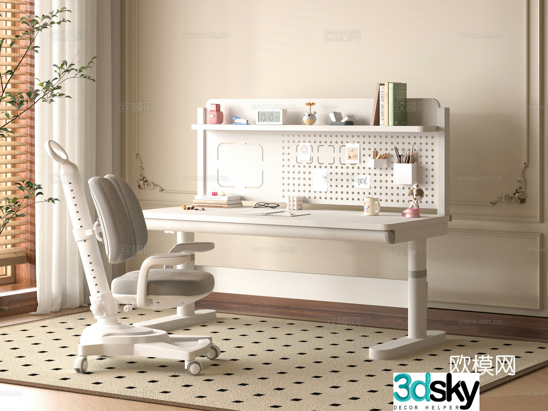 Modern children’s desk and chair 3d model