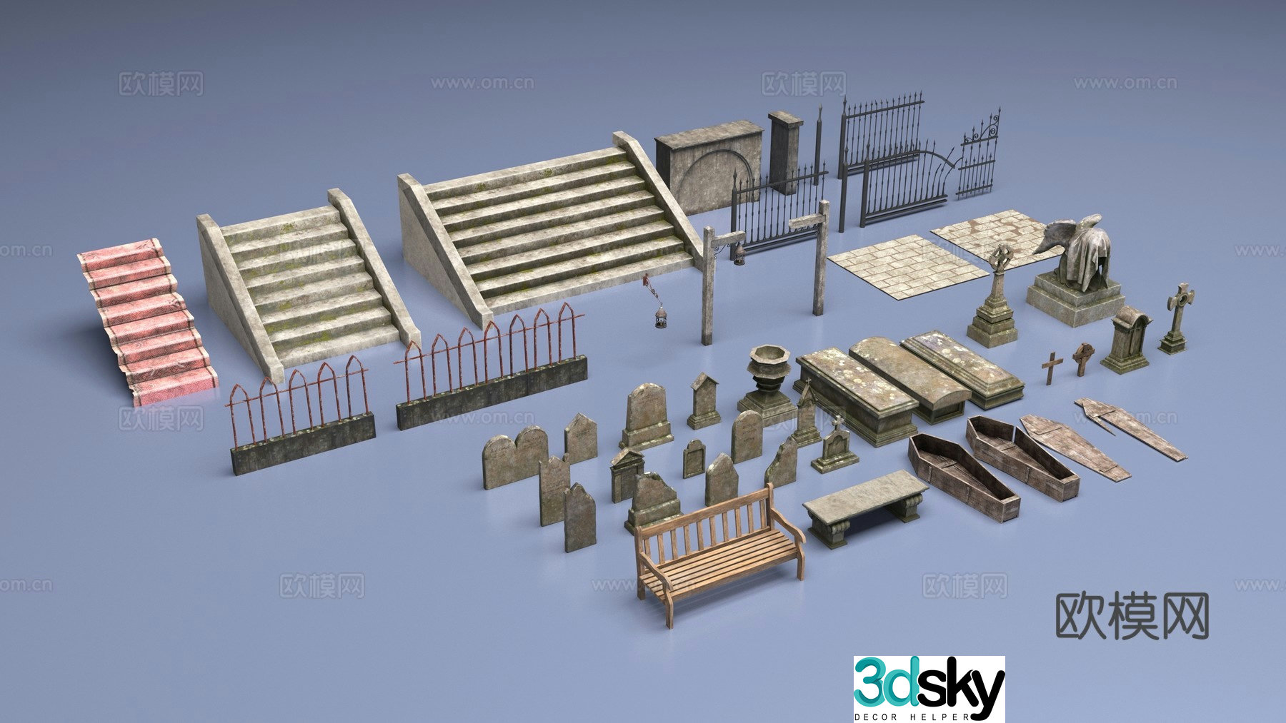 Cemetery environment items 3d model