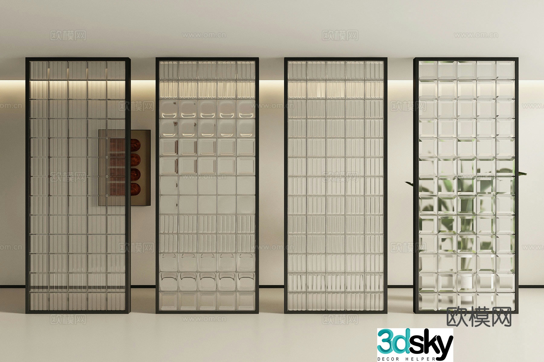 Modern glass brick partition 3d model