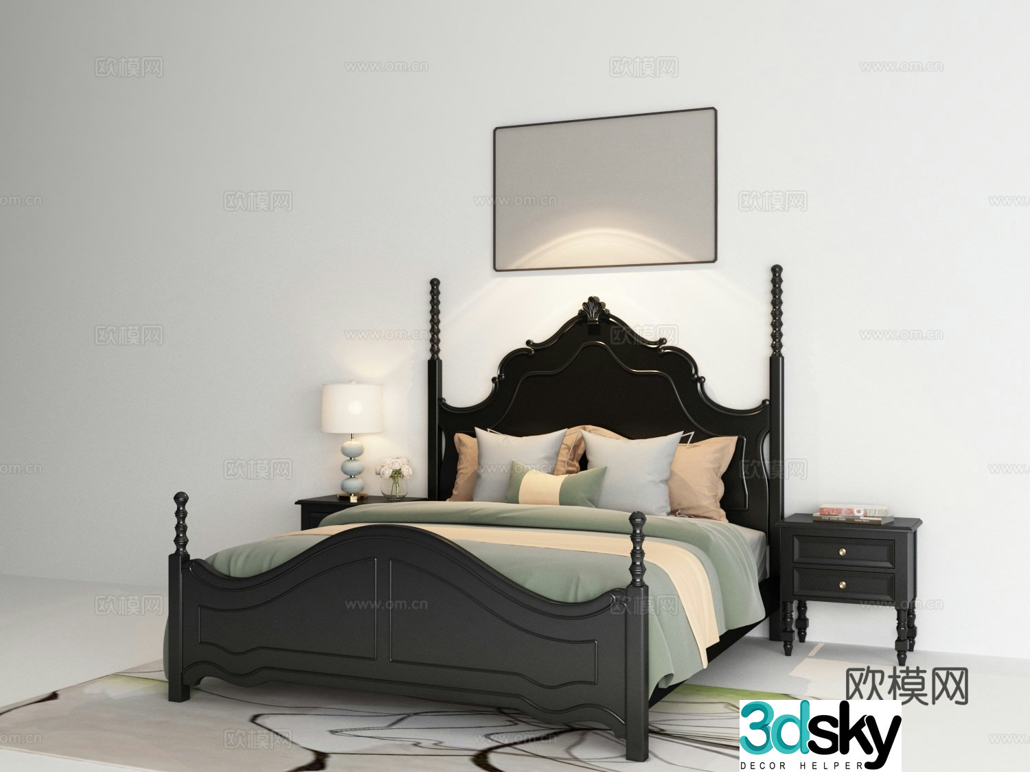French medieval double bed big bed 3d model