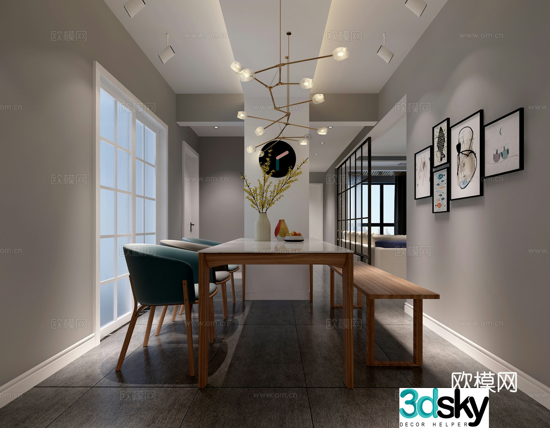 Modern living and dining room sofa coffee table dining table chair chandeliers painting shoe cabinet TV cabinet 3d model