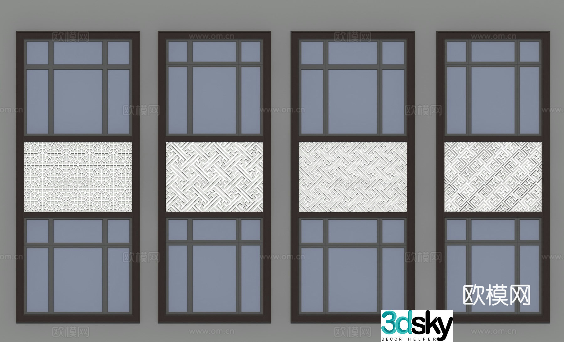 Window panel Chinese style flower panel Chinese style grille Relief 3D model