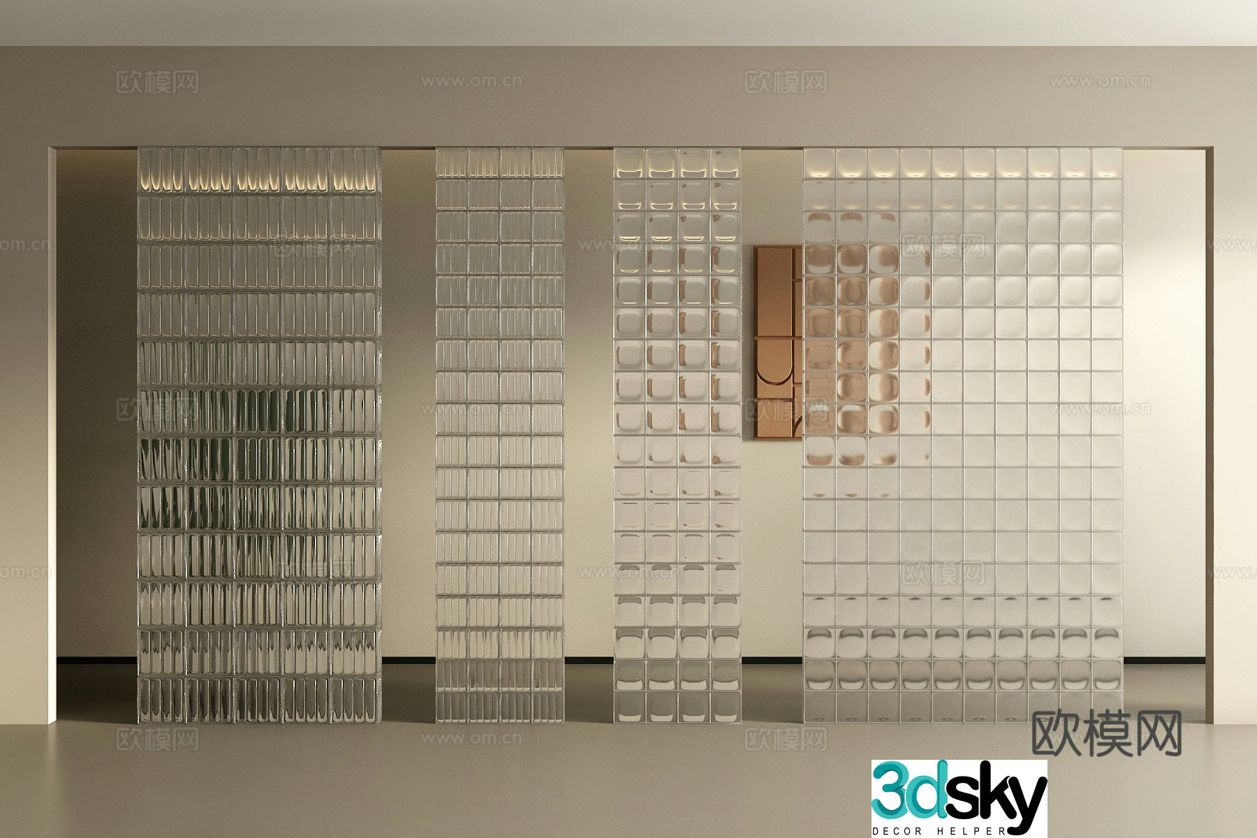 Modern glass brick partition 3d model
