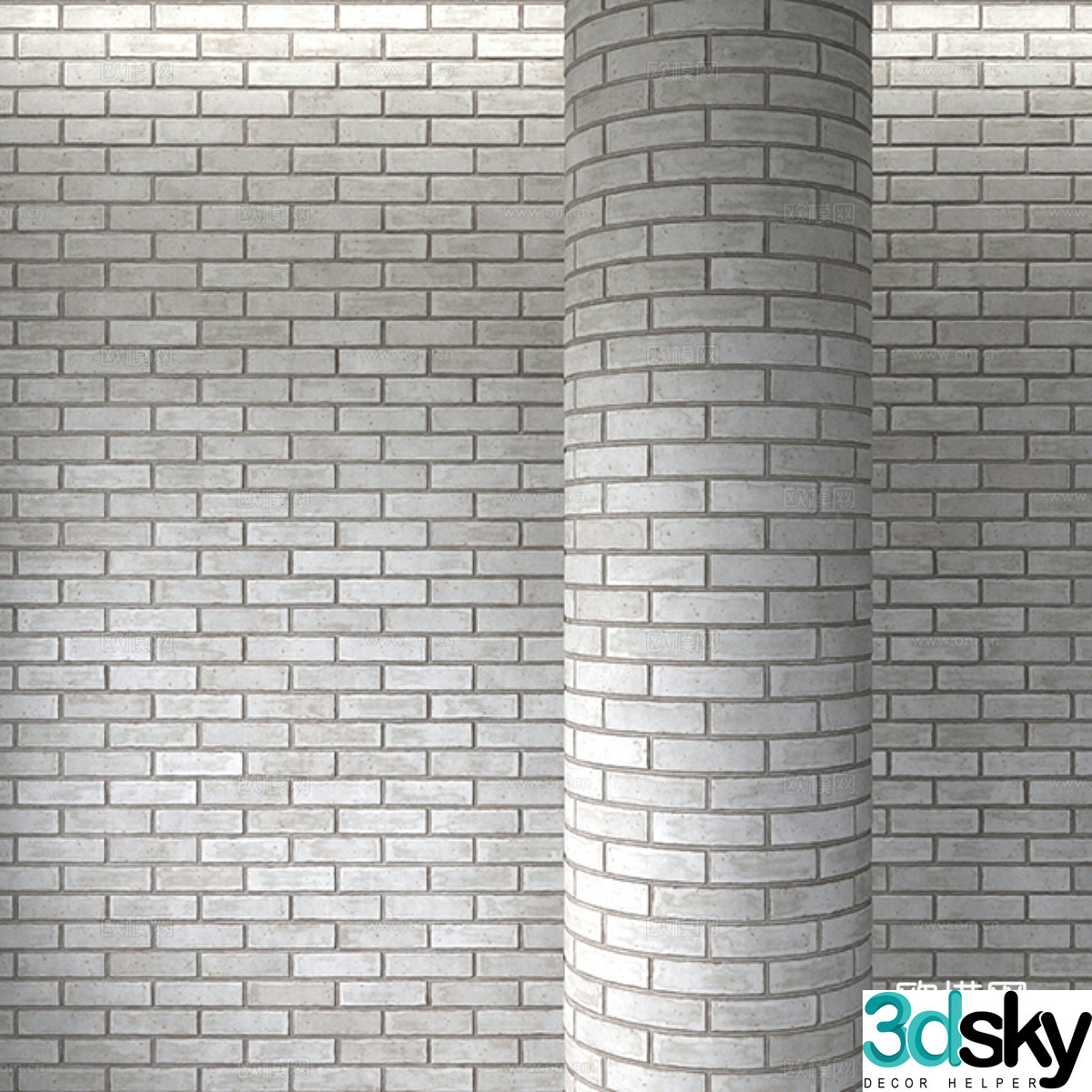 Modern Wasabi White Brick Wall 3D Model