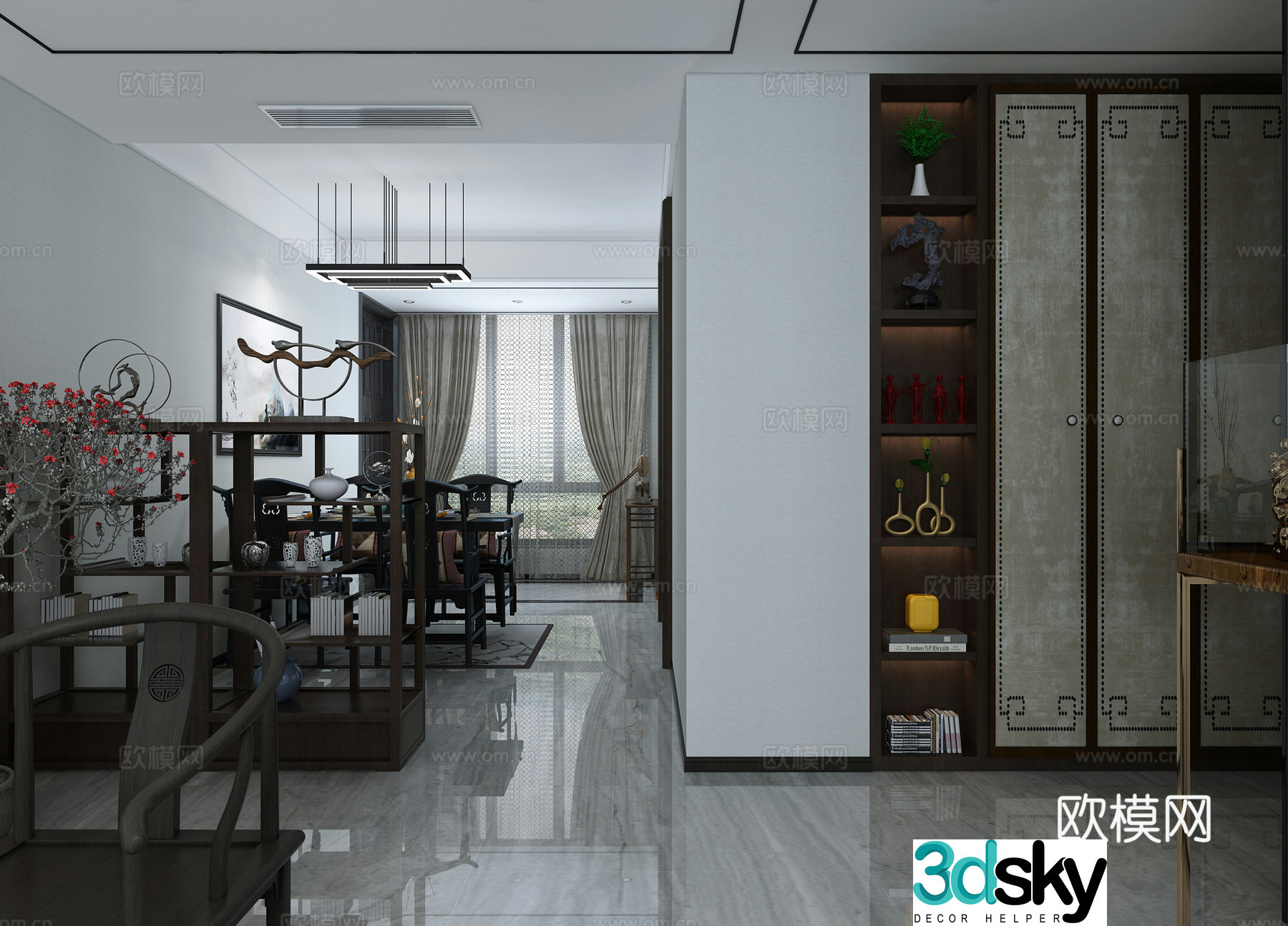 New Chinese style living and dining room New Chinese style dining table New Chinese style sideboard 3D model