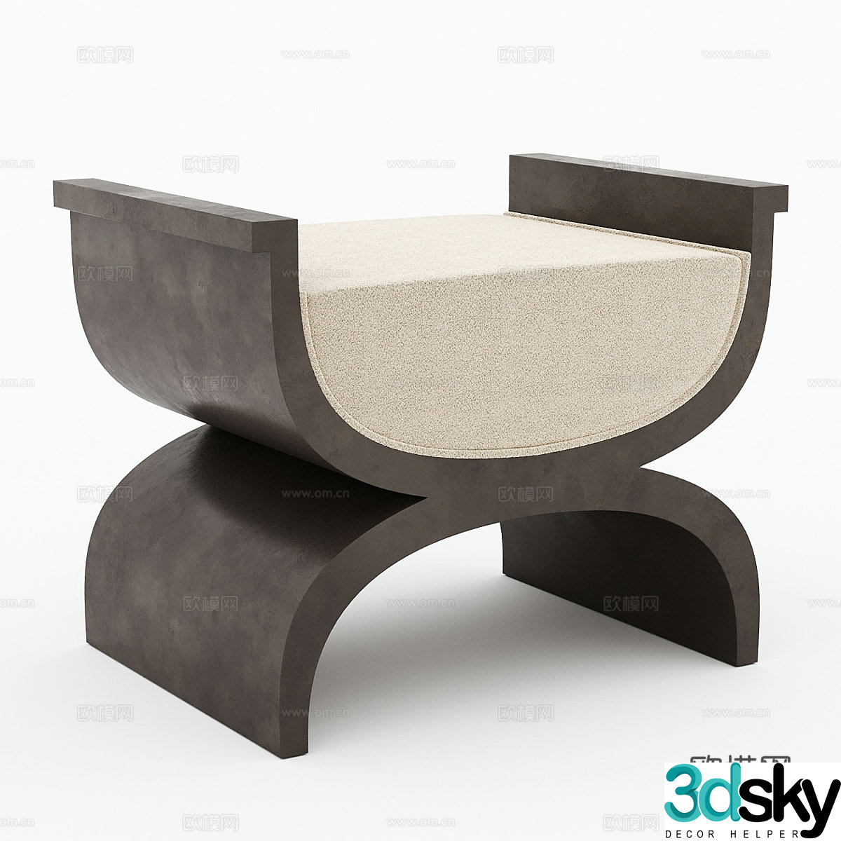 New Chinese style fabric wooden bench 3D model