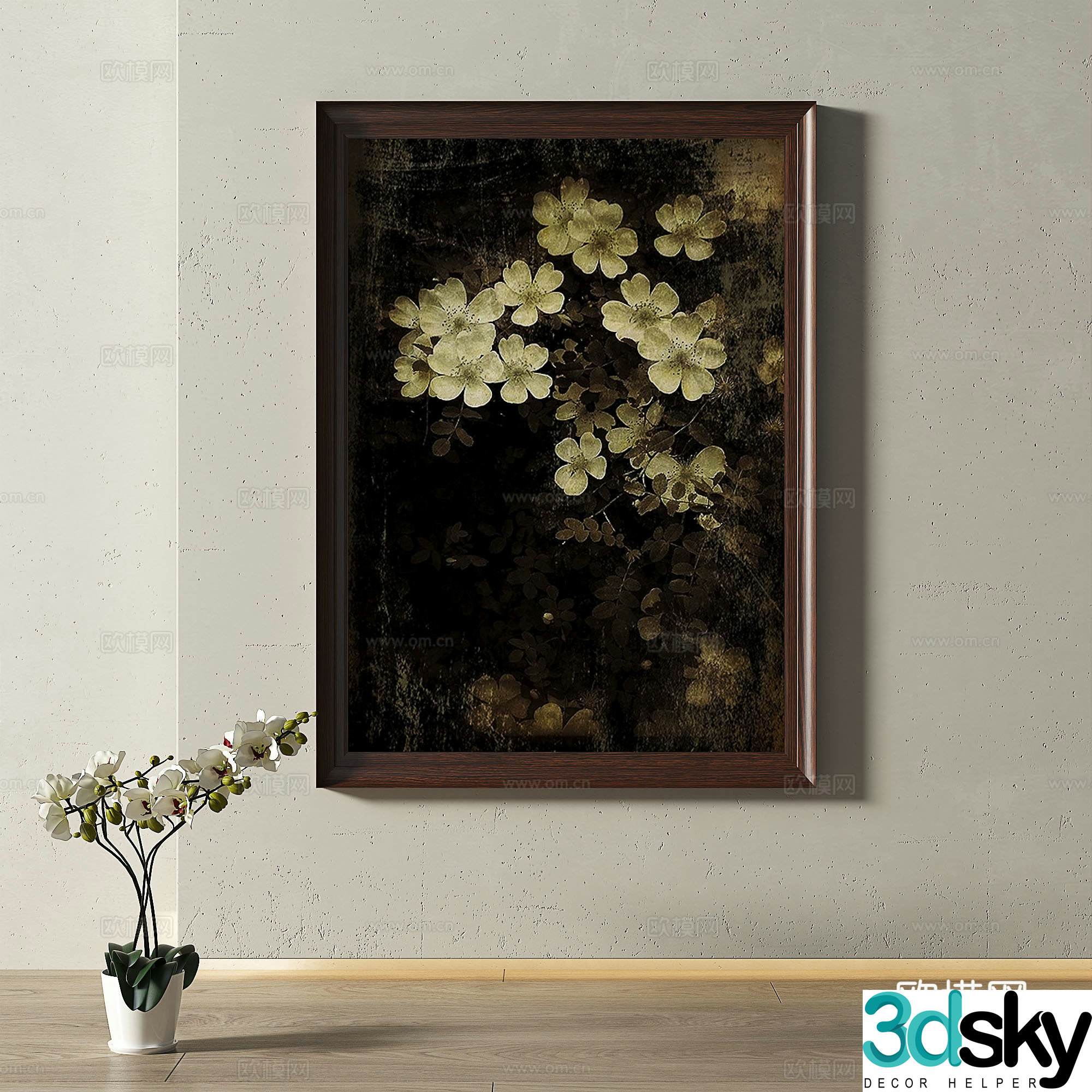 Retro medieval modern oil painting light luxury French simple European classical decorative painting 3d model