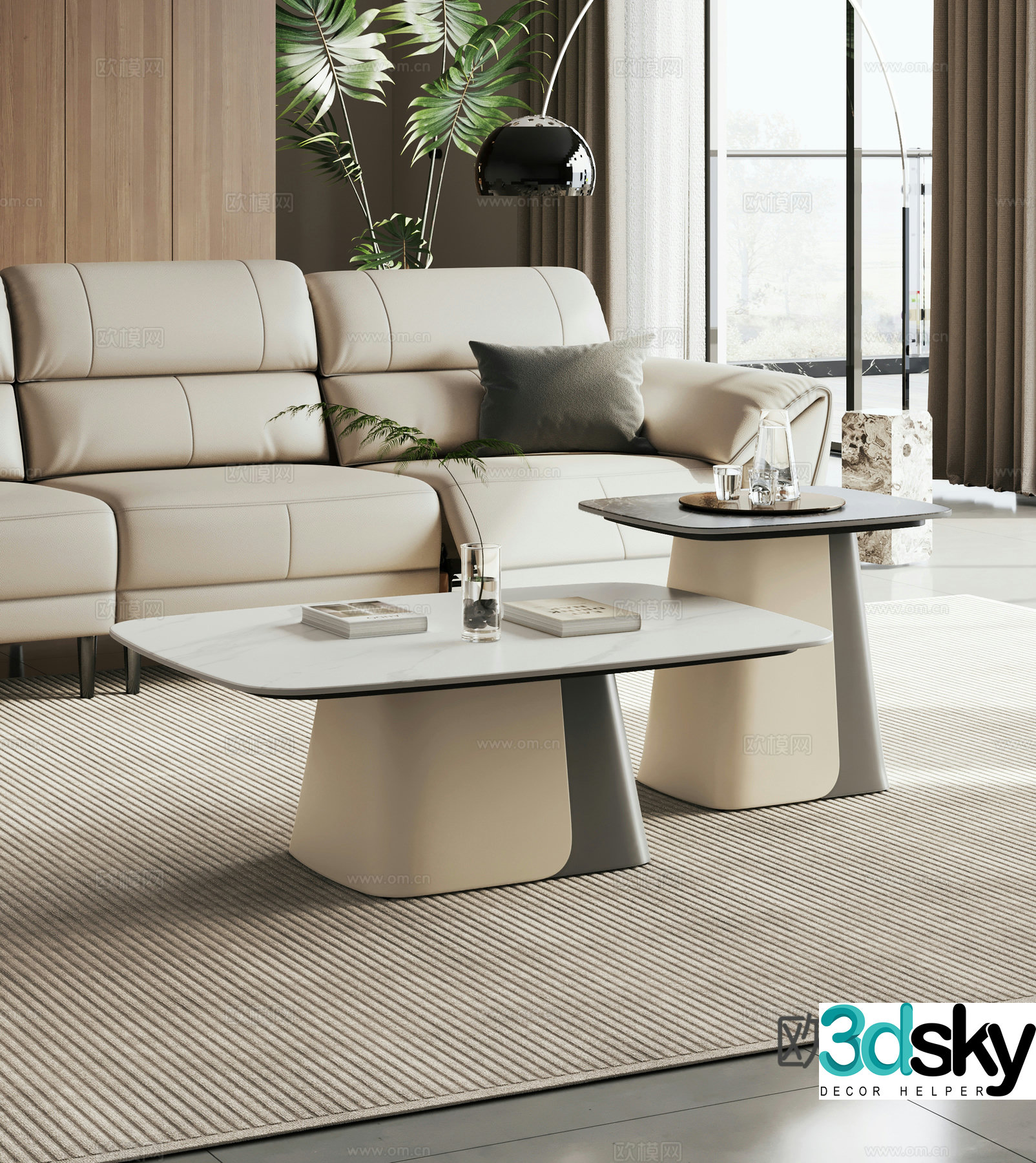 Modern simple coffee table side table Italian coffee table side table combination coffee table 3D model