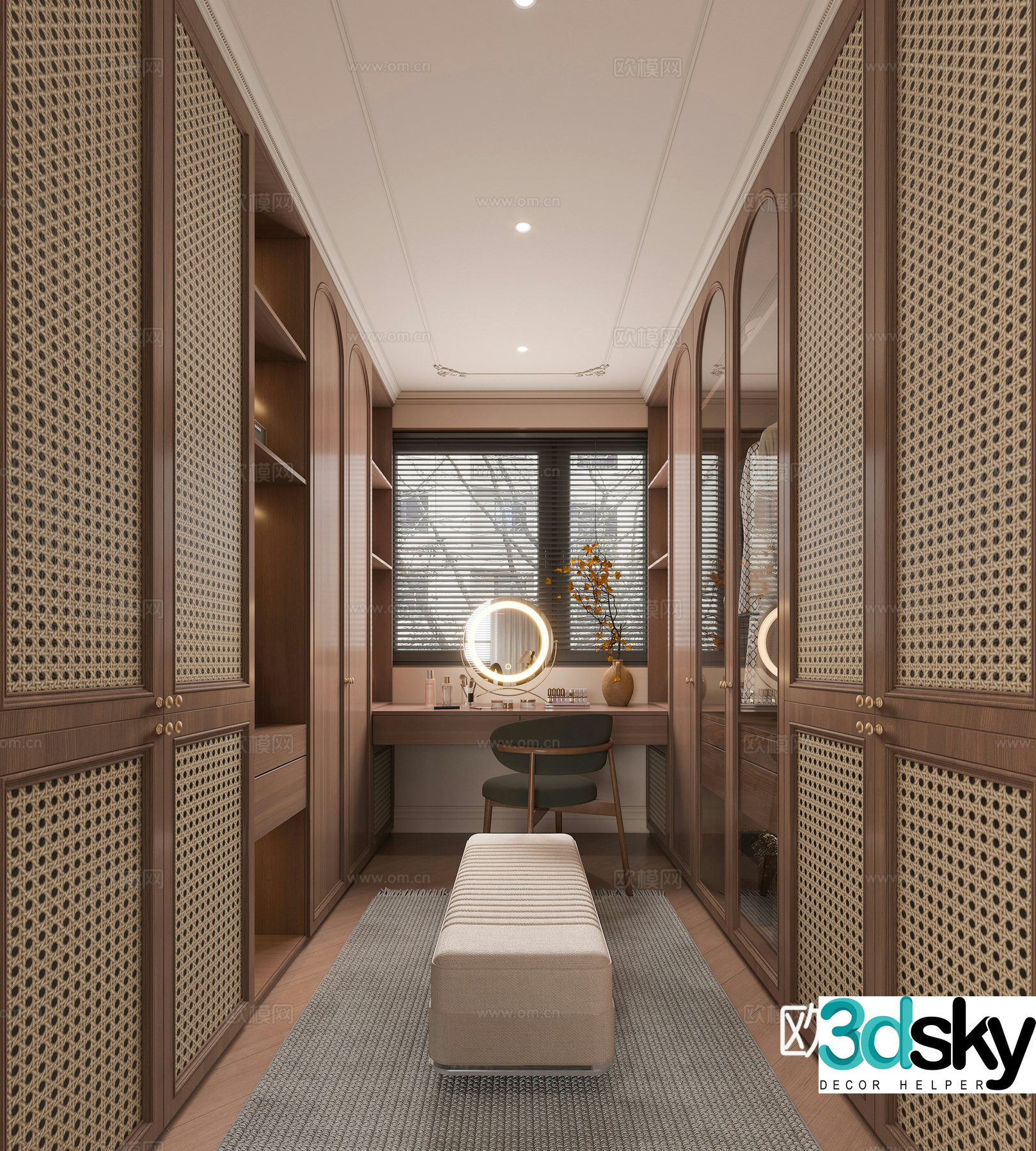 Middle-aged windbreaker decorative laminated glass wardrobe without master lamp floating roof decorative irregular carpet advanced 3D model