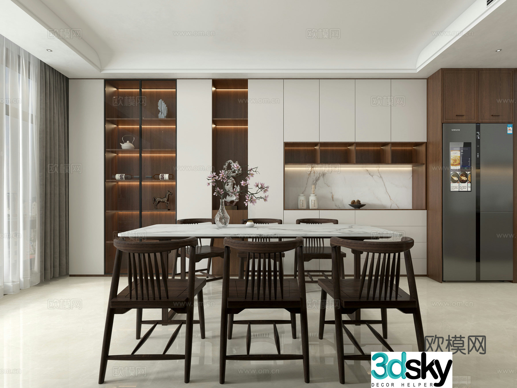 New Chinese restaurant wine cabinet sideboard double door refrigerator 3D model